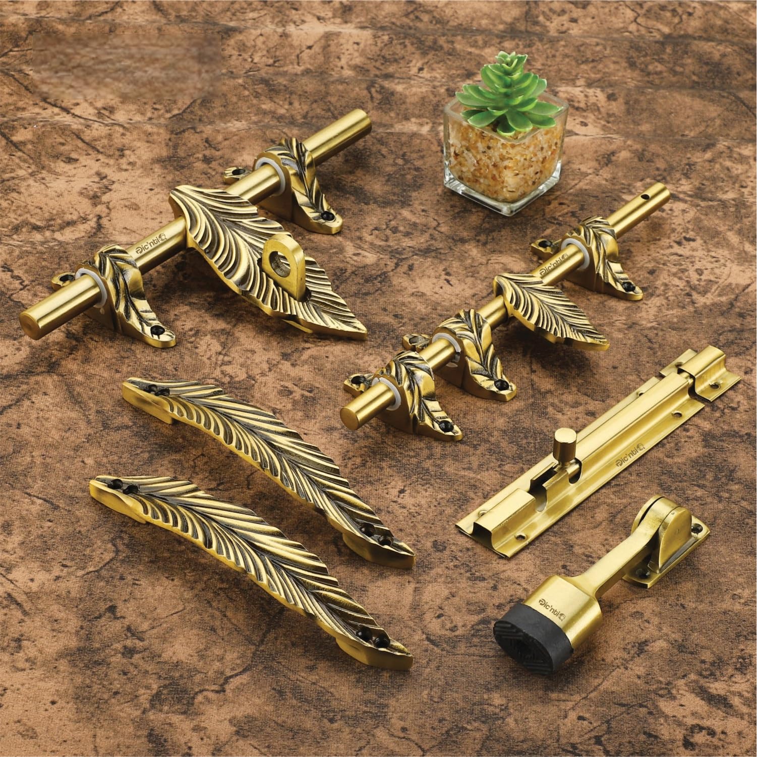 PIC'NTIQ™ Aluminum Heavy Single Door Fitting Accessories Full Set/Kit |1 Aldrop|1 Latch 10" | 2-6" Cabinet Handles |1 Tower Bolt |1 Door Stopper | 10" | Mayuri | Antique Finish-picture-16