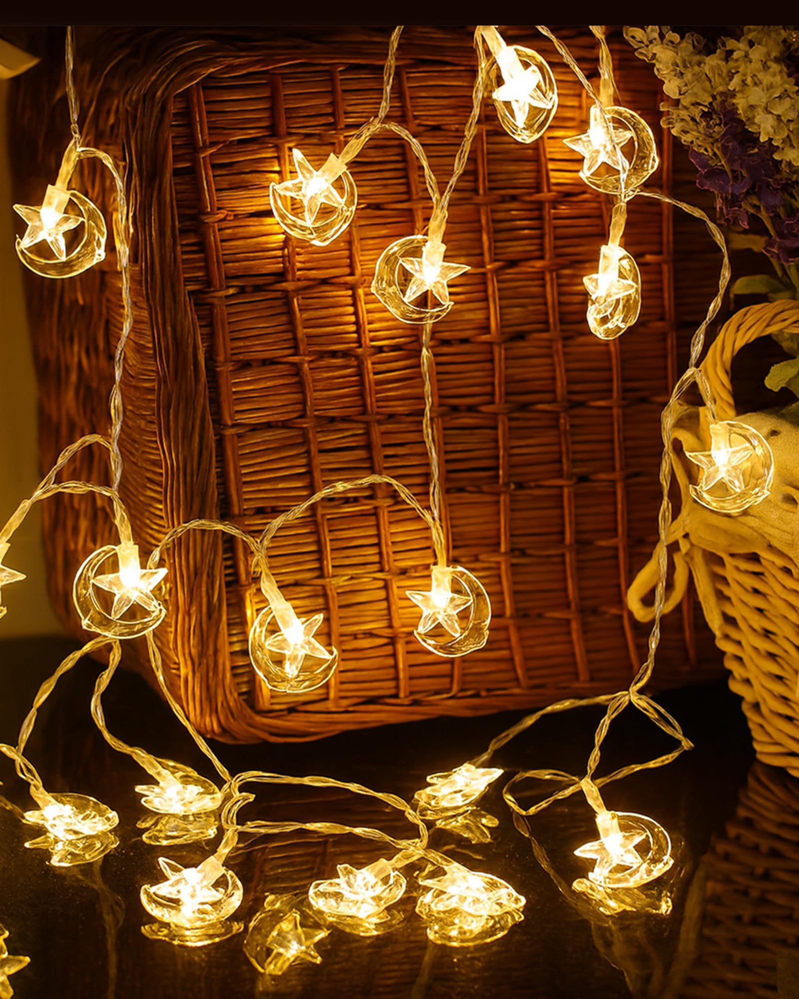 Homesake® 20-Led Fairy Lights for Room Decorations Copper String Lights Waterproof, Warm White, Christmas Tree Light, Corner Light, Festive Decor, Led Lights for Decoration (Moon and Star),5 M-image-8
