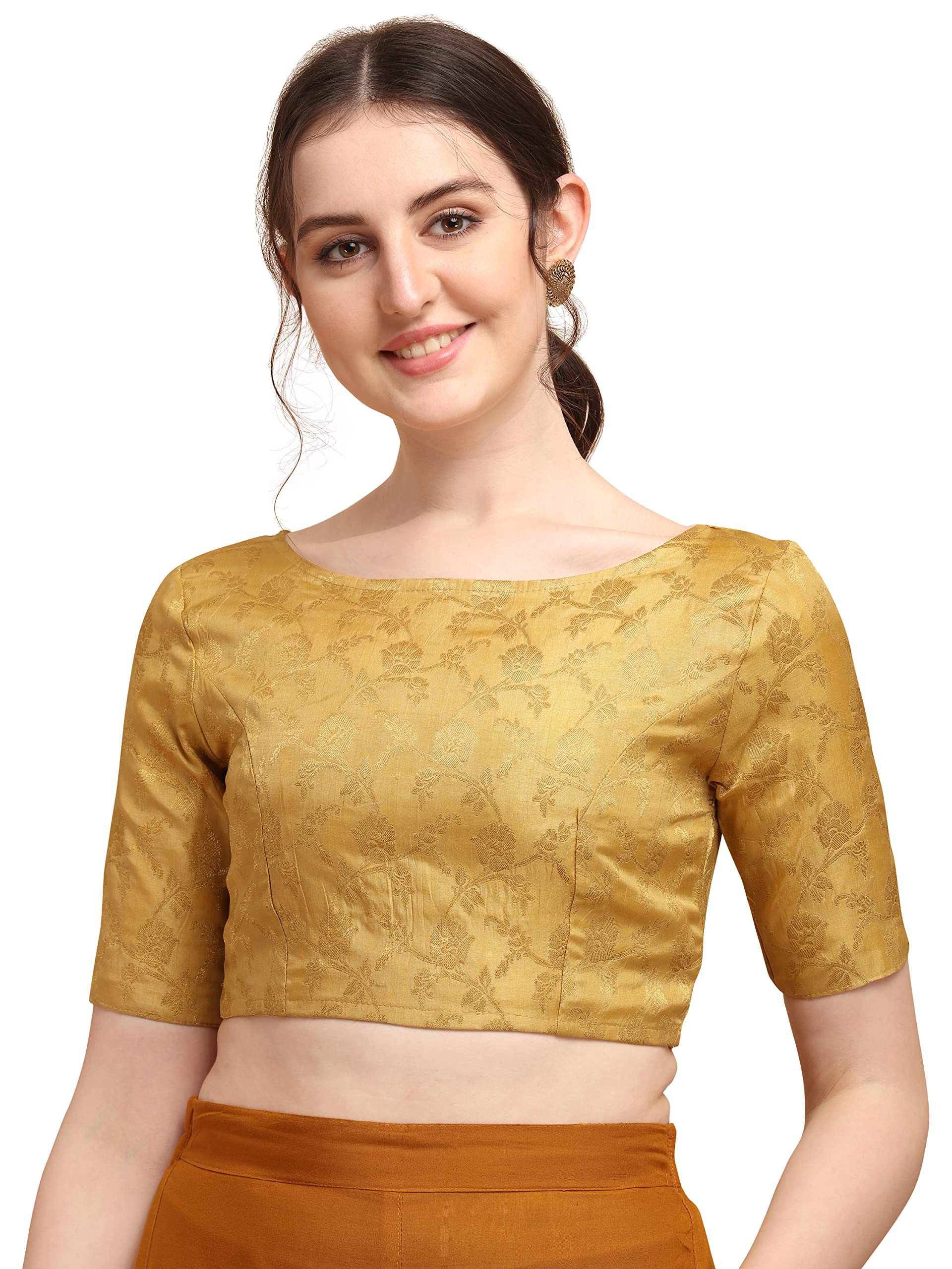 Oomph! Jacquard Beige Readymade Blouse For Women - Rbbl121M
