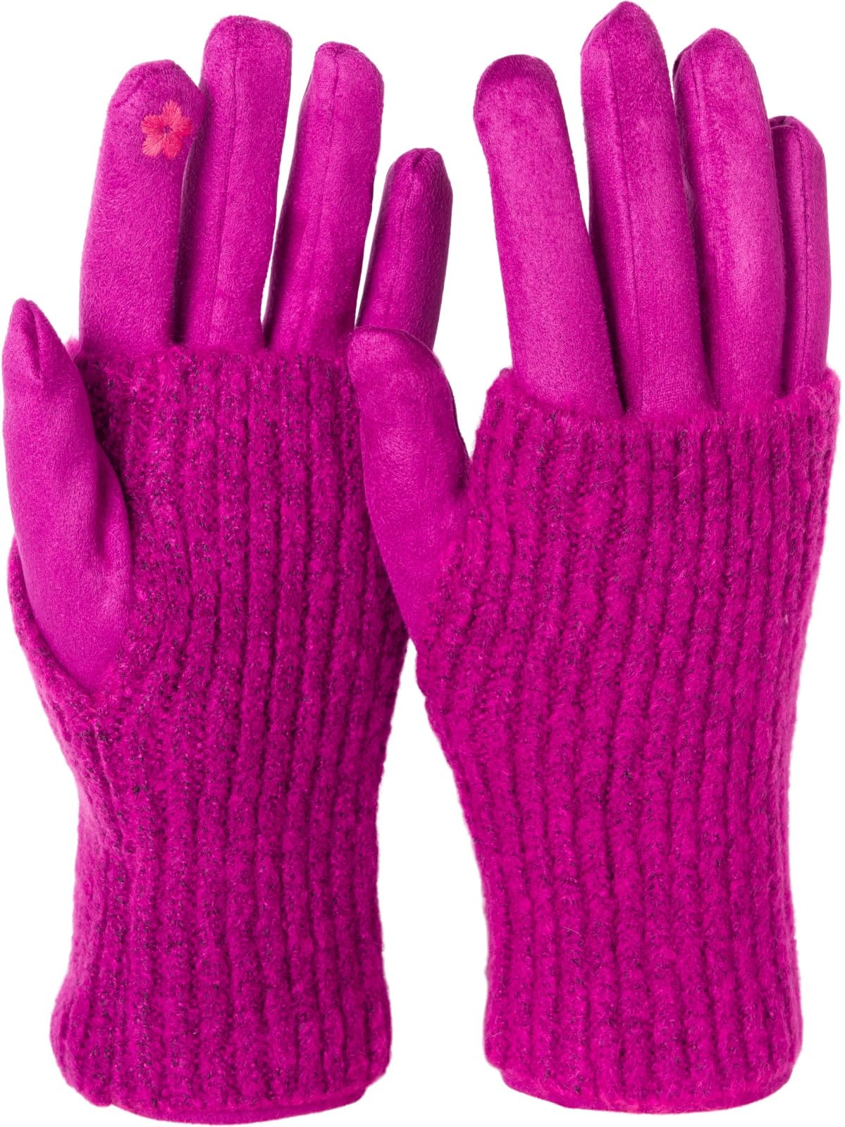 styleBREAKER Women's Cozy Touchscreen Gloves with Removable Knit Cuffs, Warm Winter Gloves for Icy Days 09010022, Colour:Magenta