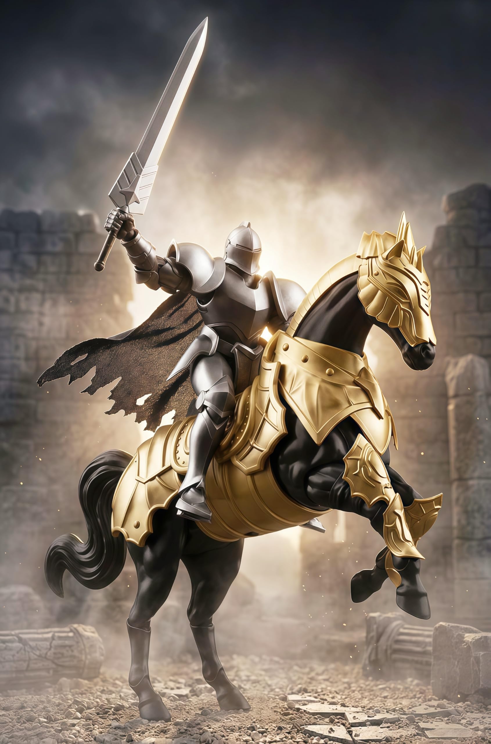 Amazon.co.jp: LicoSop 中世騎士 金銀 フルプレート 重装 騎兵 軍馬 1
