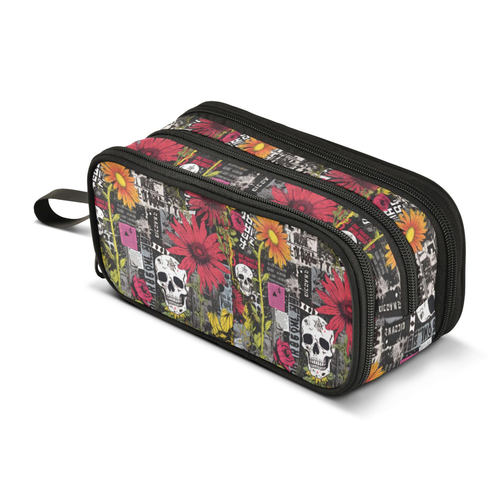 Large Pencil Case, Big Capacity Pencil Bag Pen Pouch Holder 3 Compartments,Gothic Skull and Flower School Office Supplies Stationery Makeup Bag Storage Organizer for Students Girls Boys Women Men โ image 1