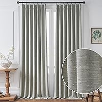 Vista 7 de Cortinas semitransparentes con textura de lino natural gris para sala de estar/dormitorio, con pestaña trasera, 2 paneles, 40 pulgadas de ancho x 84