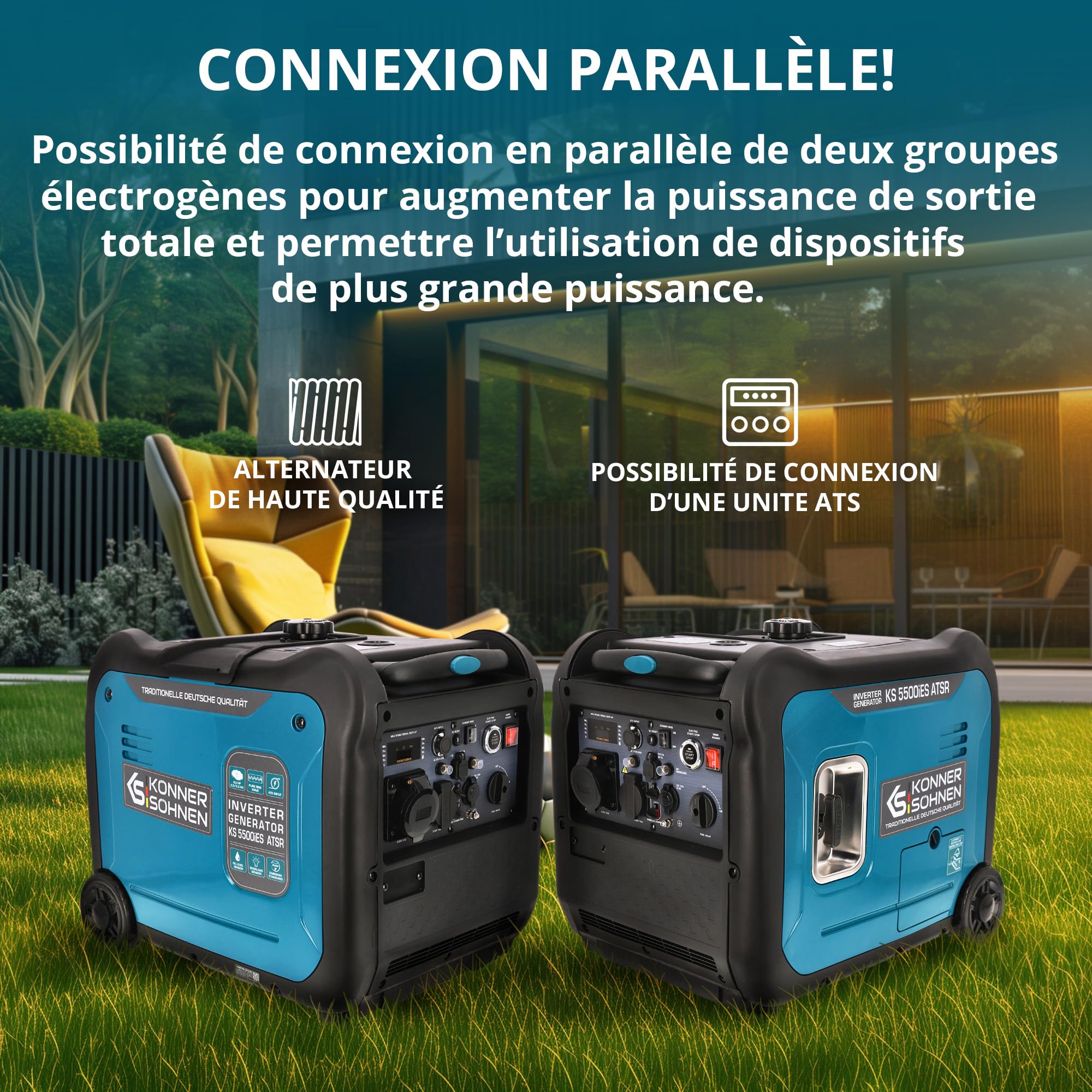 Könner & Söhnen KS 5500iE S ATSR Générateur de courant 5500 W,powerstation d'alimentation avec affichage LED, unité d'alimentation de secours Euro V.