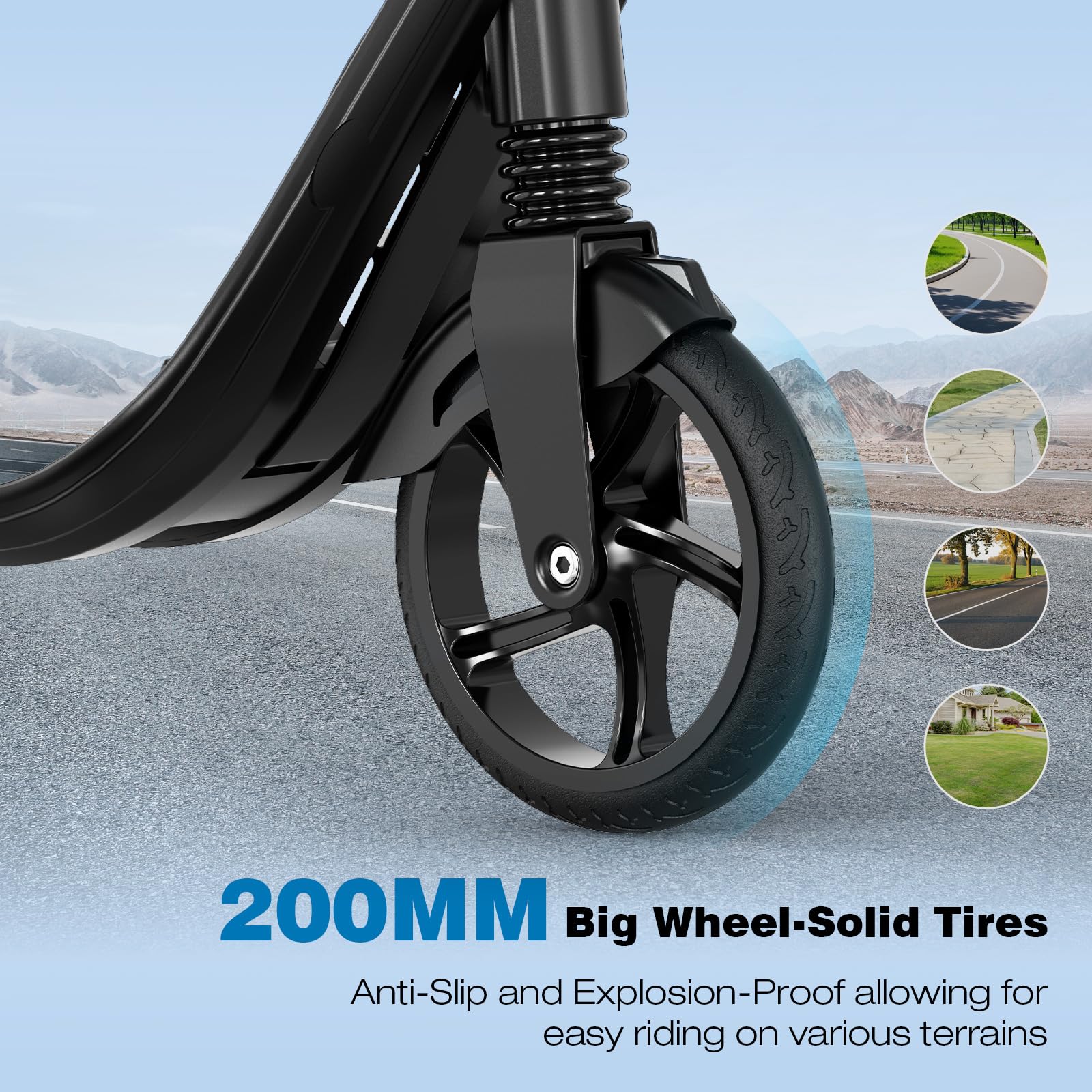 EVERCROSS K8 Stunt Scooter, Grandes Ruedas 200 mm, City Patinete Ajustable en Altura y Plegable, Deportivos Scooter de Aluminio Estable para Niños, hasta 100 kg, Doble Freno, Doble Amortiguación