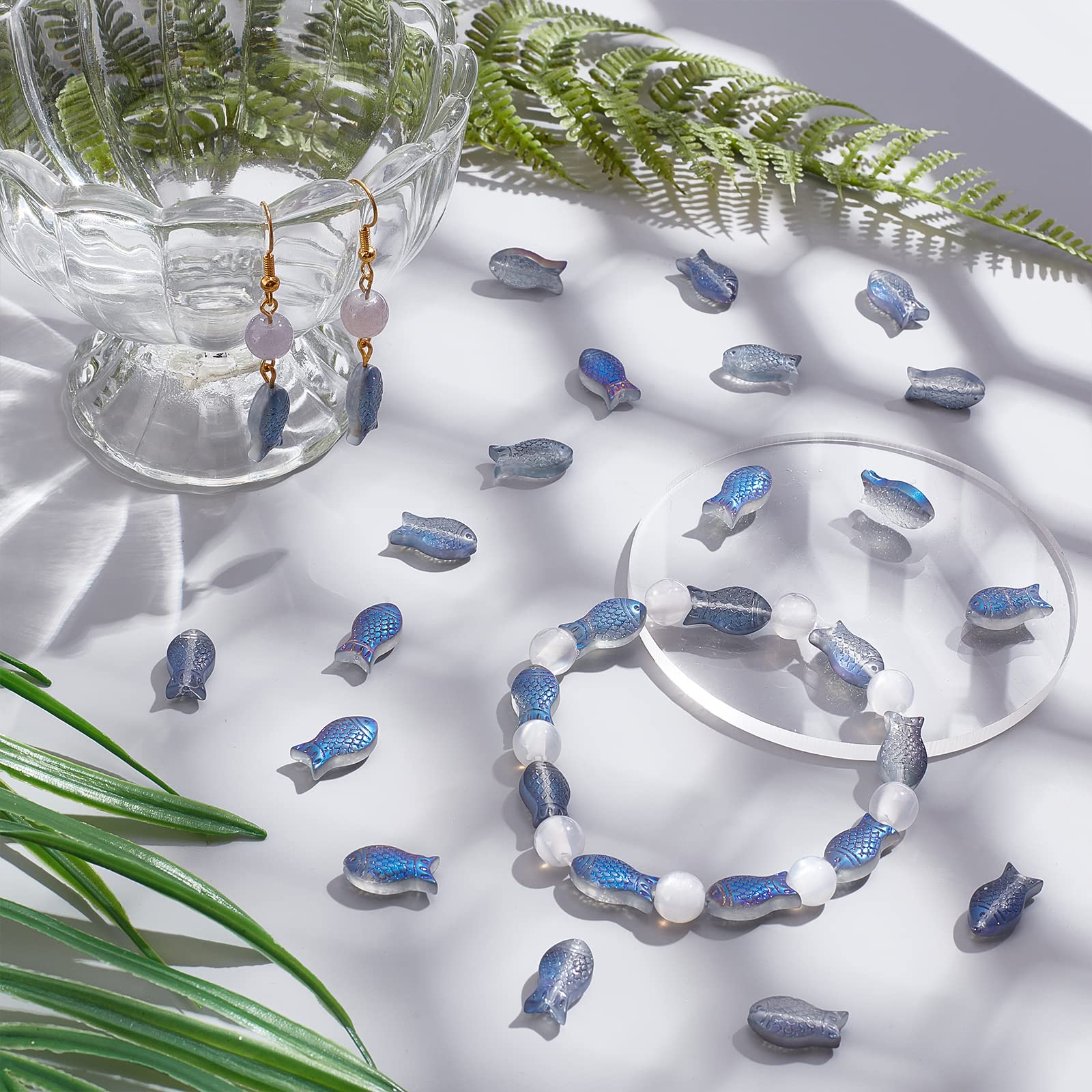 Perline Di Pesce In Vetro Elettrolitico - 50 Pezzi Blu Smerigliato Per Bracciali E Gioielli - Foto 4