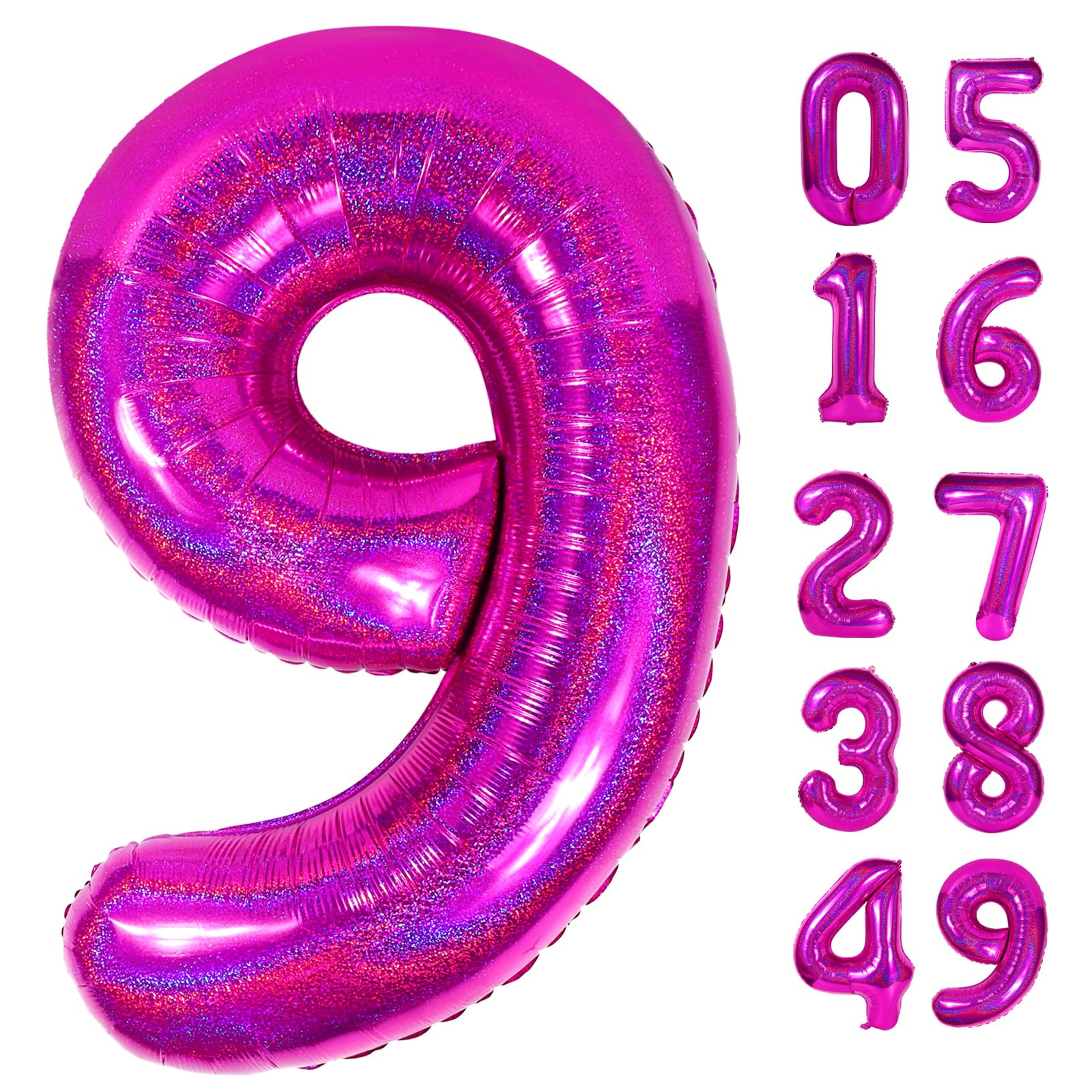 Laser Hot Pink 9 Balloon - Number Balloon 40 Inch, 9th Hot Pink Decorations