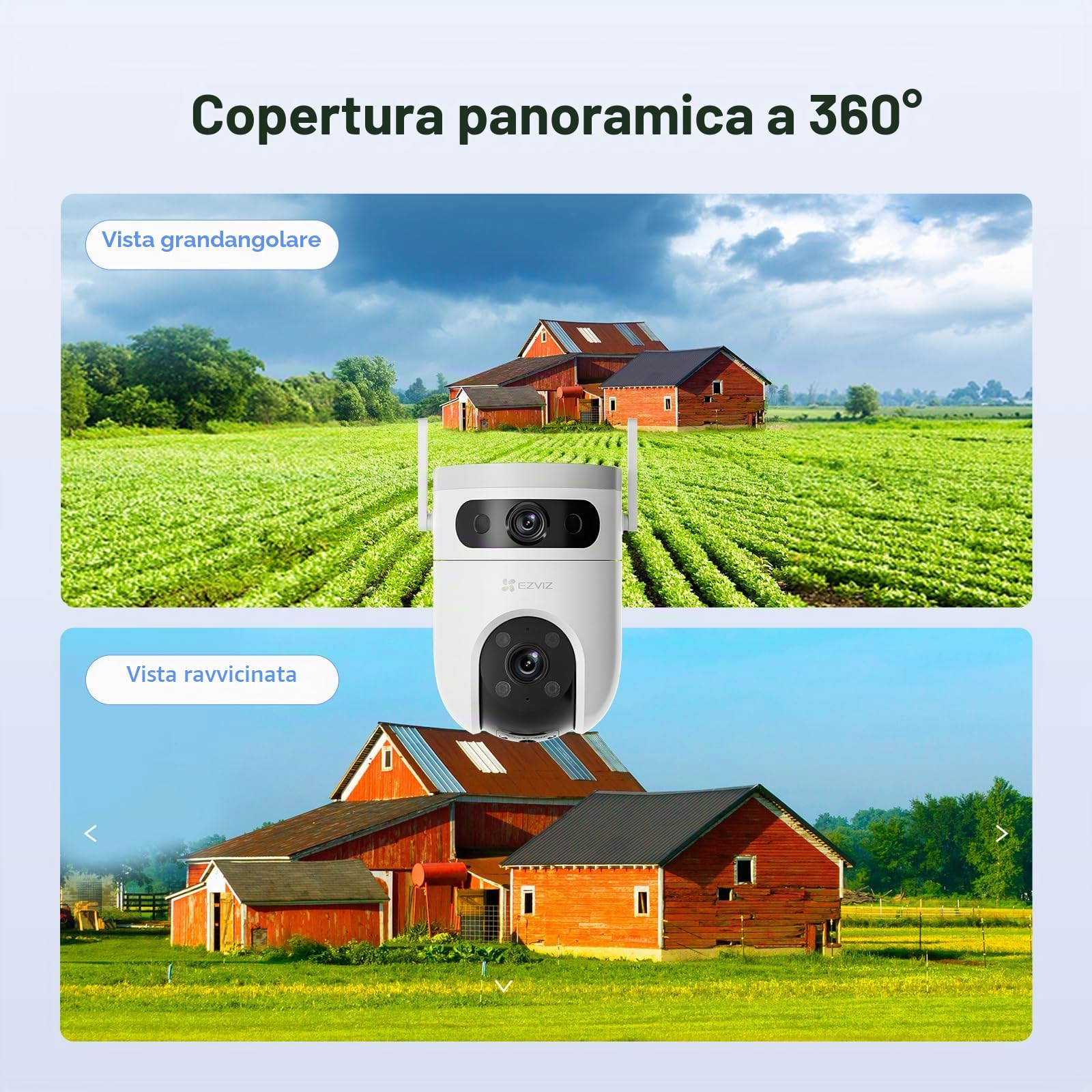 EZVIZ H9C 3K+3K Telecamera di Sorveglianza WiFi Esterna a Doppio Obiettivo, 360° PTZ, Tracciamento Automatico, Rilevamento di Forma Umana/Veicolo, Difesa Attiva, Visione Notturna a Colori 40M, Audio