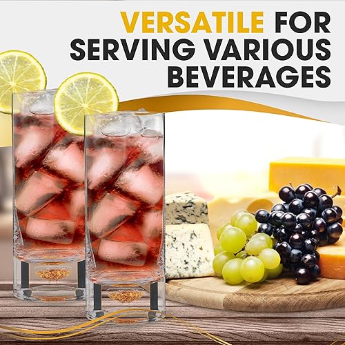 Miniatura 4 de Vasos altos de lujo  Elegantes vasos de cóctel y vasos Tom Collins con diseño de escamas doradas, 8.5 onzas (juego de 2)