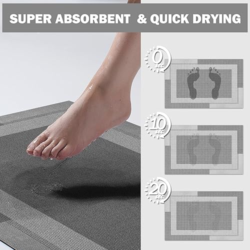 Miniatura 5 de Alfombra de baño larga antideslizante con parte trasera de goma, ultra fina, para debajo de la puerta, de secado rápido, súper absorbente, lavable,