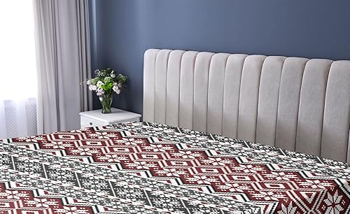 Miniatura 2 de Ambesonne Sábana Bajera Nórdica, Arreglo de Motivos Escandinavos Navidad Noruega Inspiraciones Culturales, Ropa de Cama de Tela Decorativa Suave