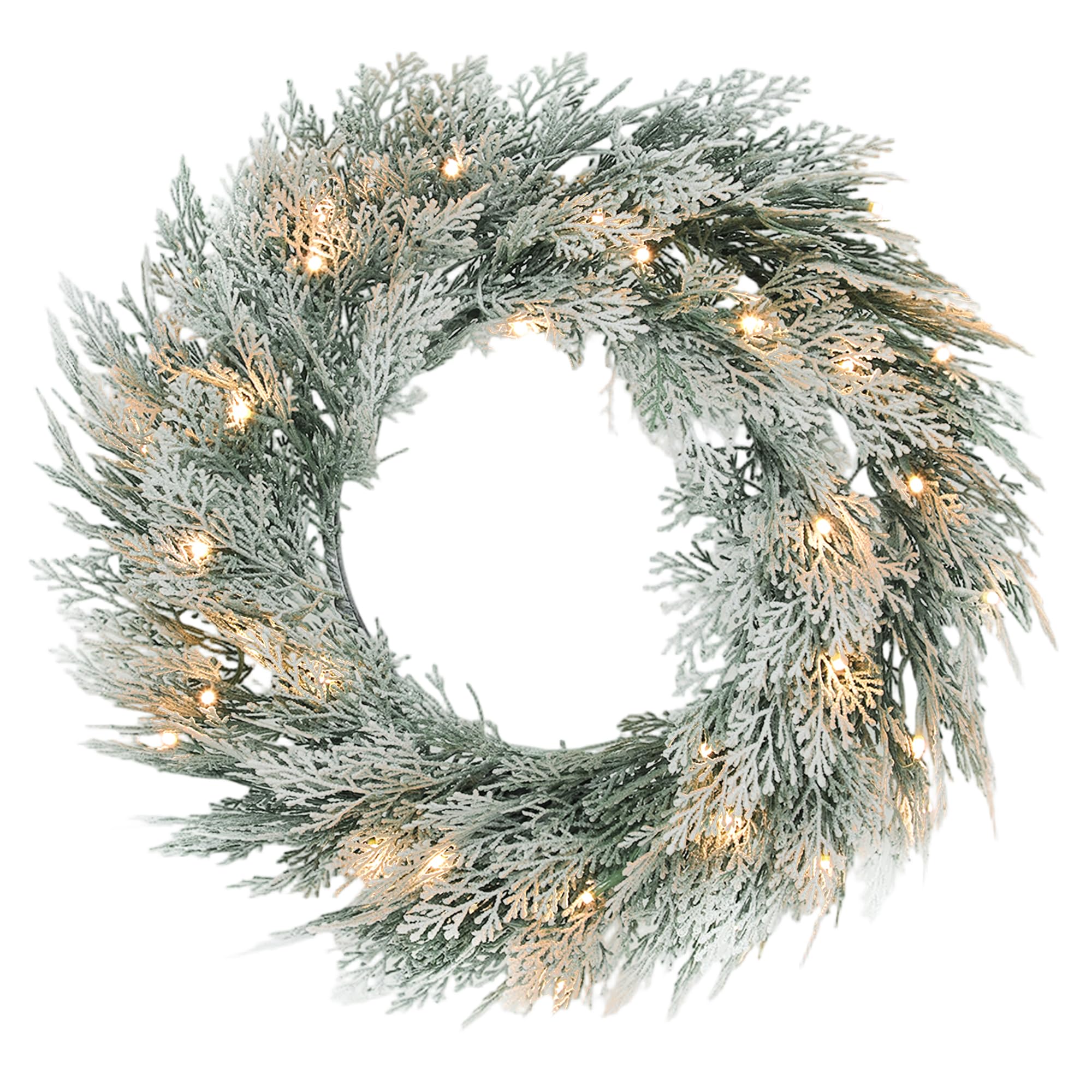 Homcom Green 60Cm/ 24Inch Prelit Christmas Wreath 35 Warm White Led Lights Timer
