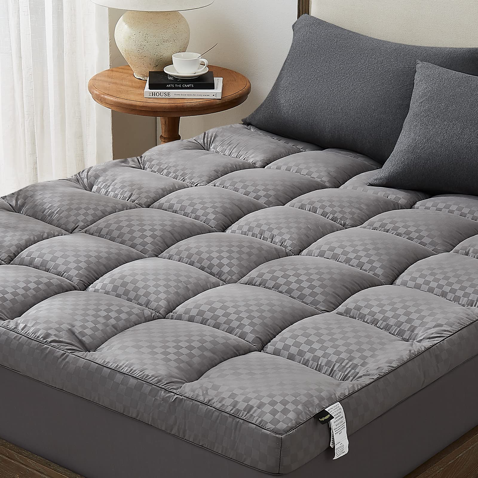 Belffin Pillow Top Mattress Topper Twin Size - 8" Deep Pocket, 900GSM Down Alternative, Grey, Machine Washable