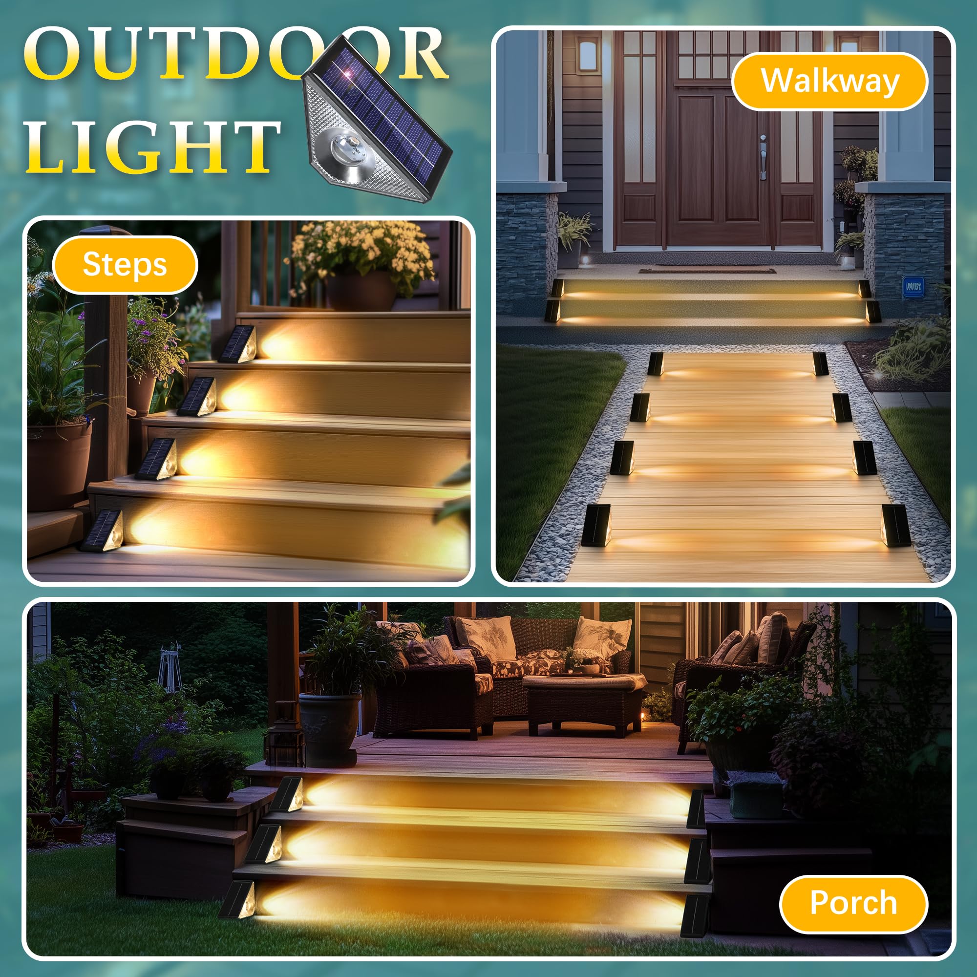 Solpex 8 luces solares para exterior, luces de escalera, impermeables, iluminación LED para escaleras exteriores, escalones, vallas, patio, patio, canalón, camino, decoración, blanco cálido