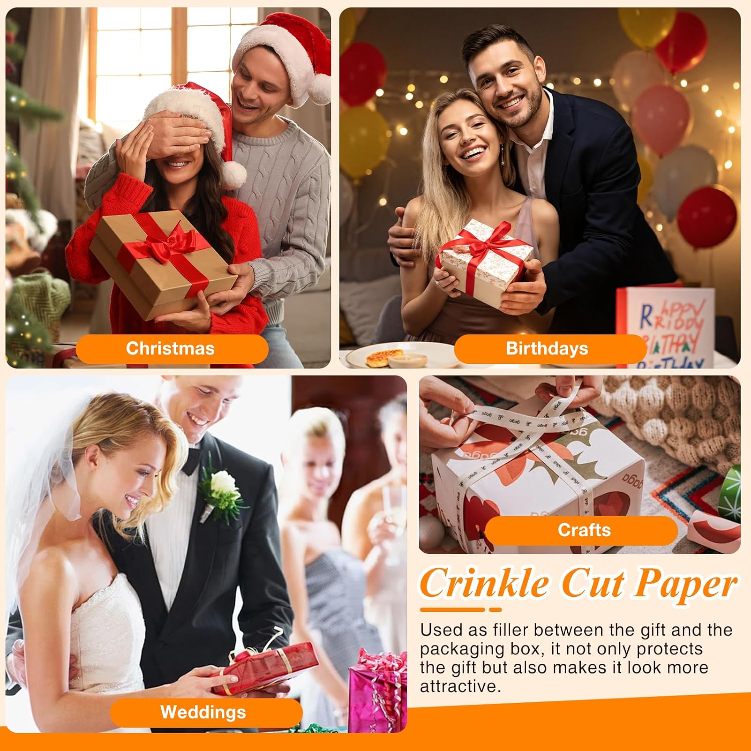 Crinkle Cut Paper Shred Filler, 2.6lb (41.6oz) White Crinkle Paper Grass Cushion Paper Streamer for Gift Box Basket Filler Christmas Wedding Birthday Handicraft Bridesmaid Wrapping Decoration - Image 5