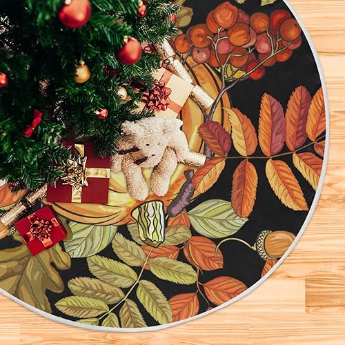 Miniatura 5 de Hojas de otoño, calabazas de arce, decoraciones para árbol, falda de árbol lavable de 35.4 pulgadas, decoración de árbol de Navidad de otoño
