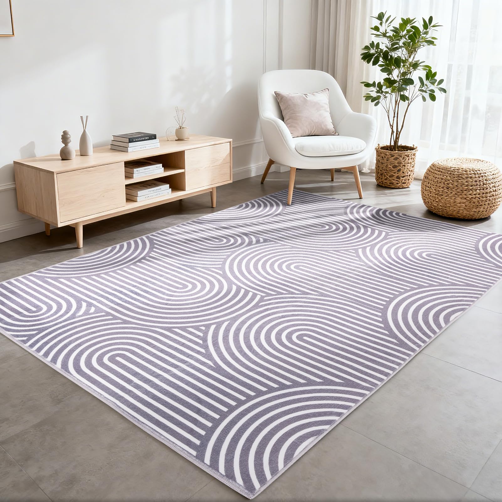 Wohnzimmerteppich 200x280 cm, waschbarer geometrischer Teppich fürs Schlafzimmer, kurzflorig, weich und rutschfest, abstrakter großer Teppich für Klassenzimmer, Esszimmer, Büro, Kinderzimmer, Blau