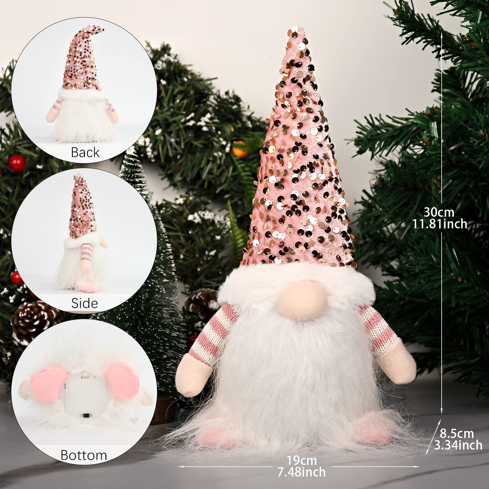 4 Gnomi Di Natale LED Con Luci – Decorazione Scandinava Tomte – 20 Cm – Babbo Natale E Amici