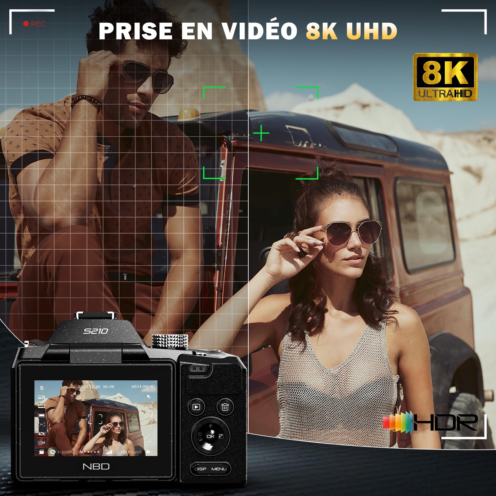 NBD Appareil Photo 8K 64MP, Autofocus, Zoom Optique 16X, Noir | Écran 180°, WiFi, Micro, Trépied, 2 Batteries, Carte 32Go, Micro-HDMI, Modes PASM, Vlog, Voyage, Débutants