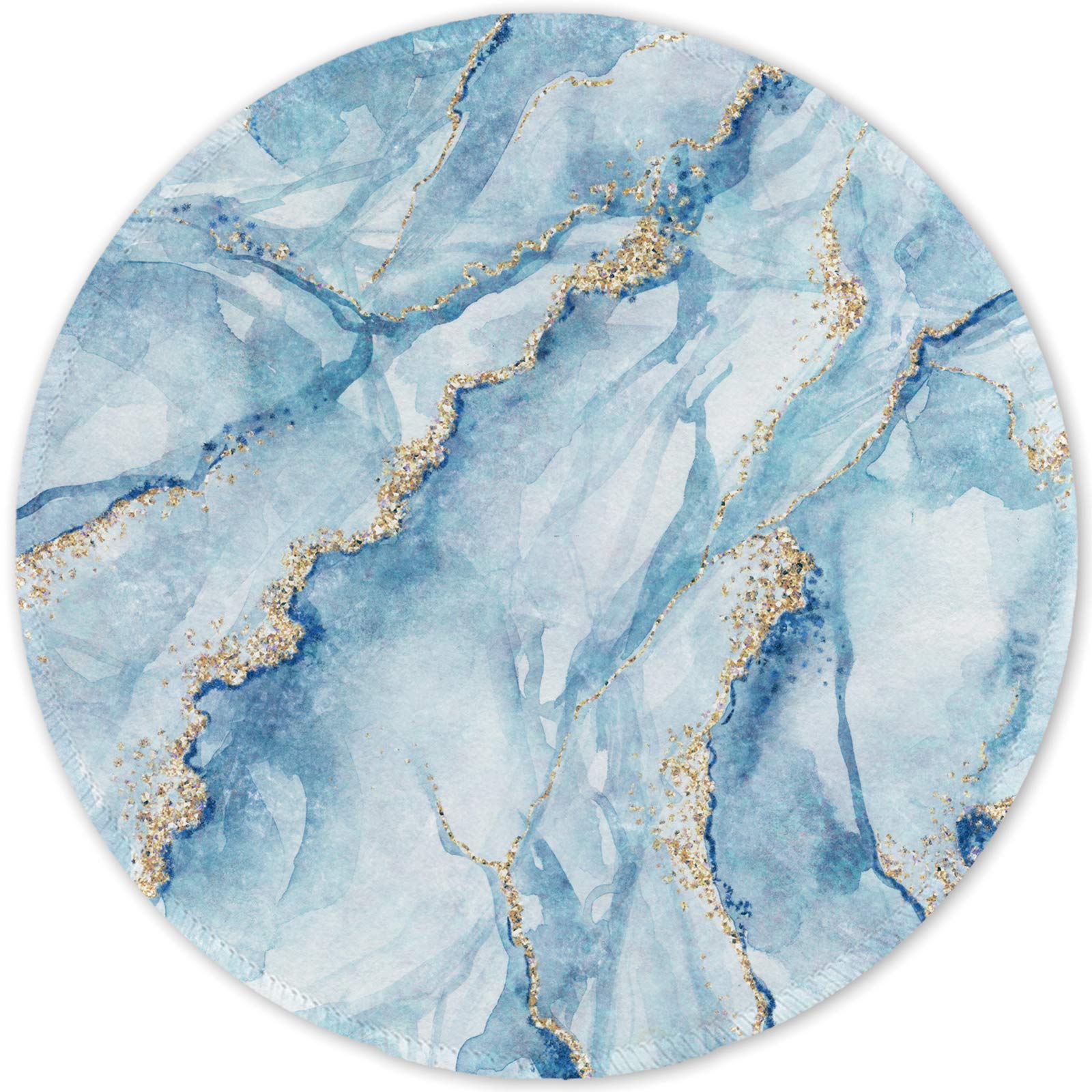 ITNRSIIET Tapis de Souris Rond, Tapis Souris pour Ordinateur PC Bureau Portable, Étanche Surface Lisse, Base Antidérapante en Caoutchouc, avec Bord Cousu, Marbrure Bleue - 1