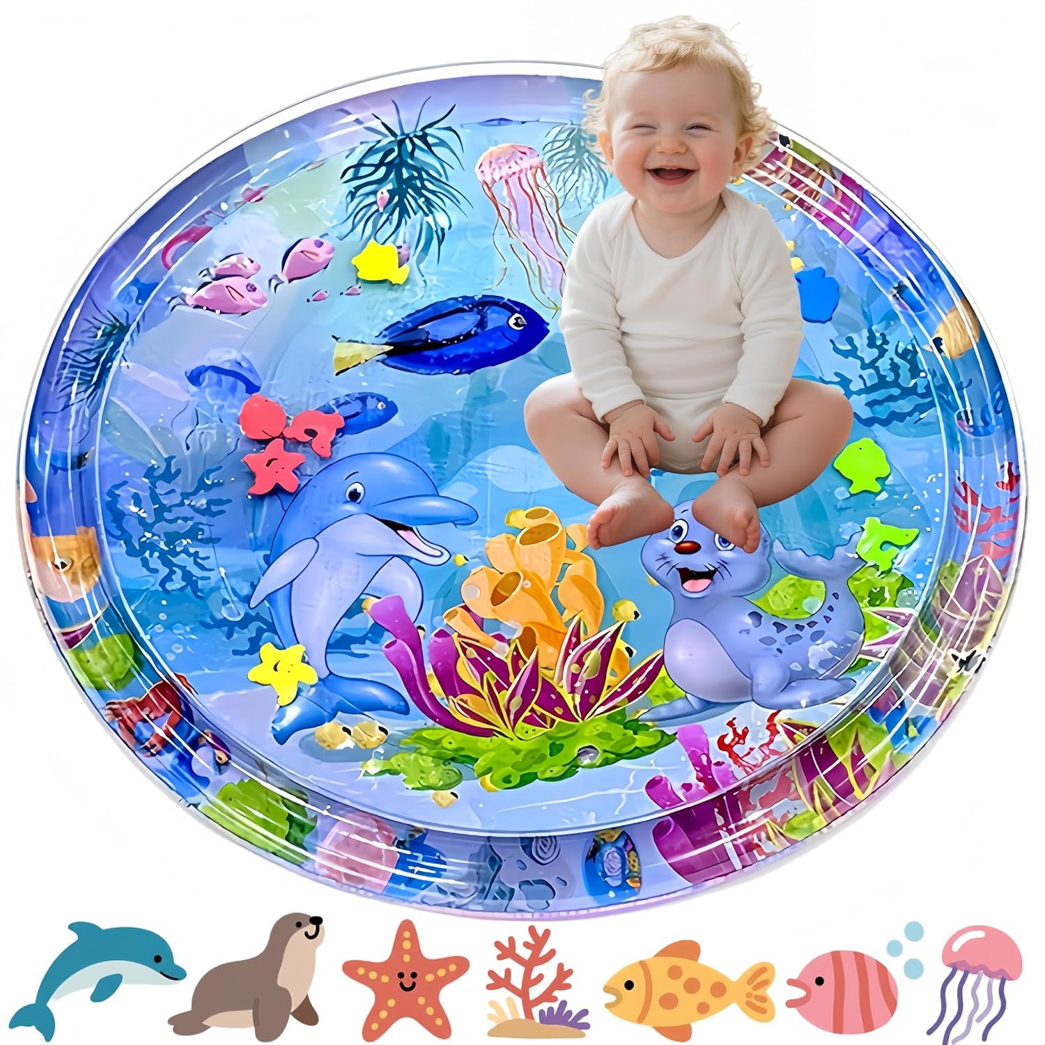 100 * 100 Baby Kids Water Play Mat Toys Inflatable Tummy Time Leakproof Water Play Mat, Fun Activity Play Center Indoor and Outdoor Water Play Mat for Baby (Water Play Mat (100 * 100)