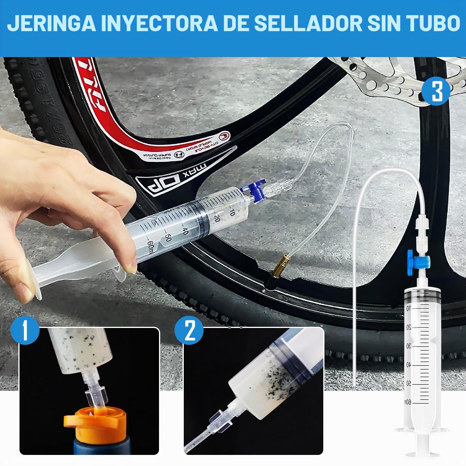 29 Piezas Jeringa para líquido Sellador Tubeless y Herramienta de Extracción de Válvulas Presta Jeringuilla Tubeless Antipinchazos 60ml, Presta Kit Tubeless para Sellante, MTB, Bicicleta
