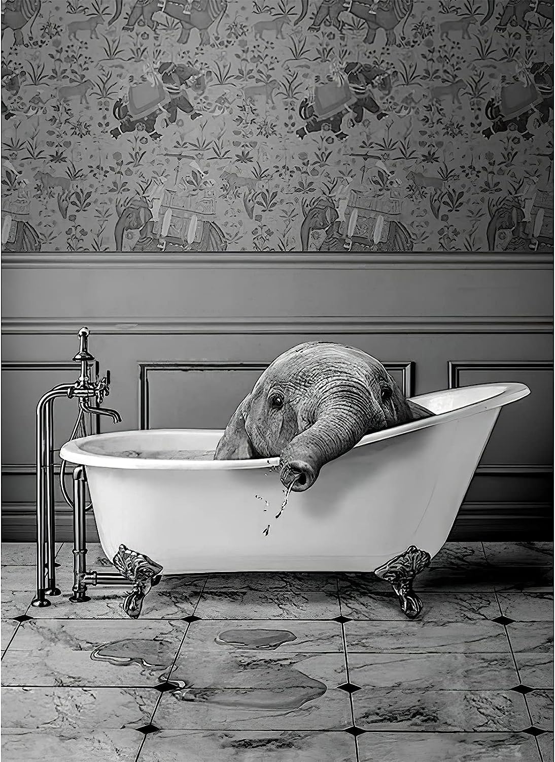 Set Poster Bagno In Bianco E Nero Con Animali In Vasca - Stile Vintage Senza Cornice Per Decorazione Casa - Foto 12