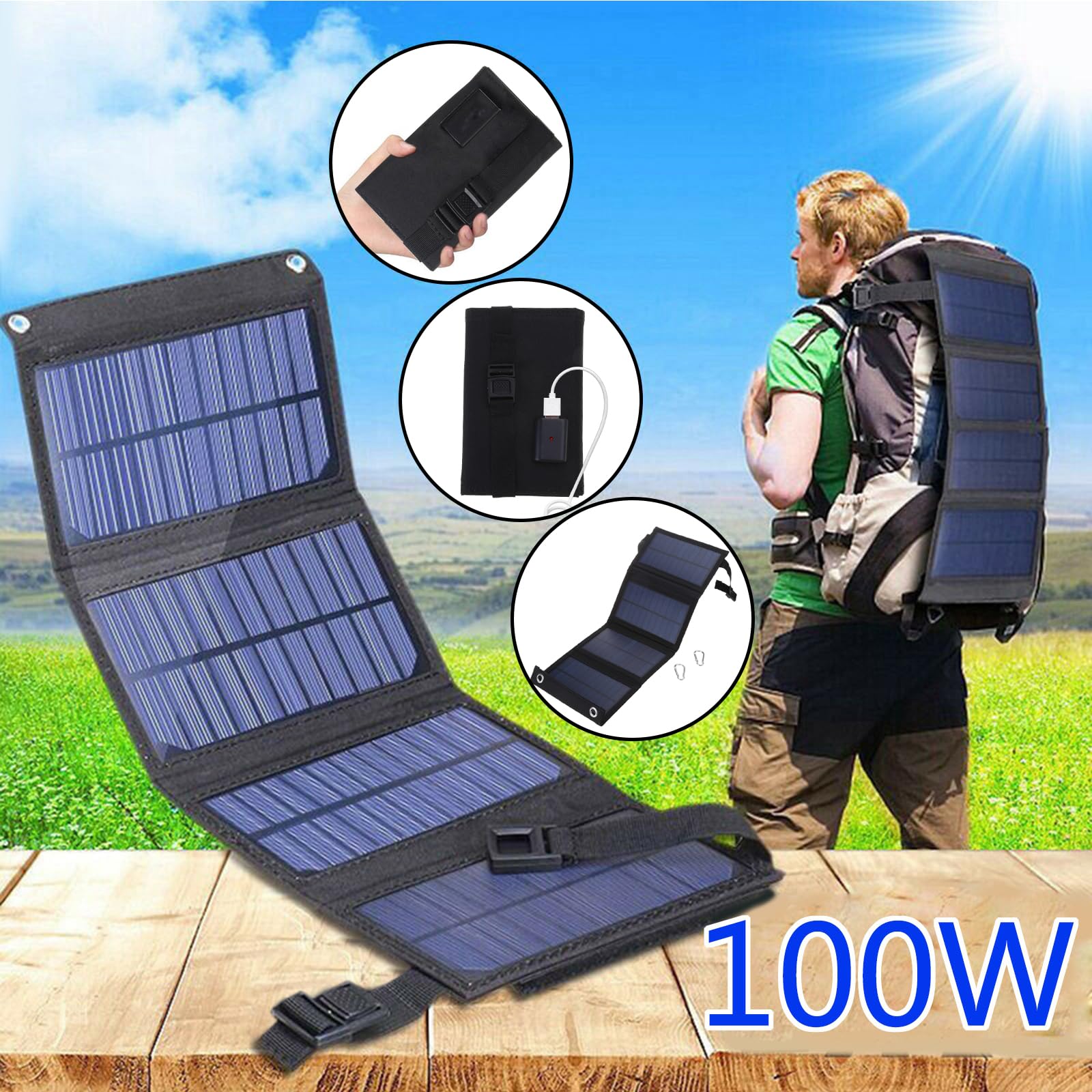 Faltbare USB-Solarmodulzelle, 100 W, tragbar, zusammenklappbar, für den Außenbereich