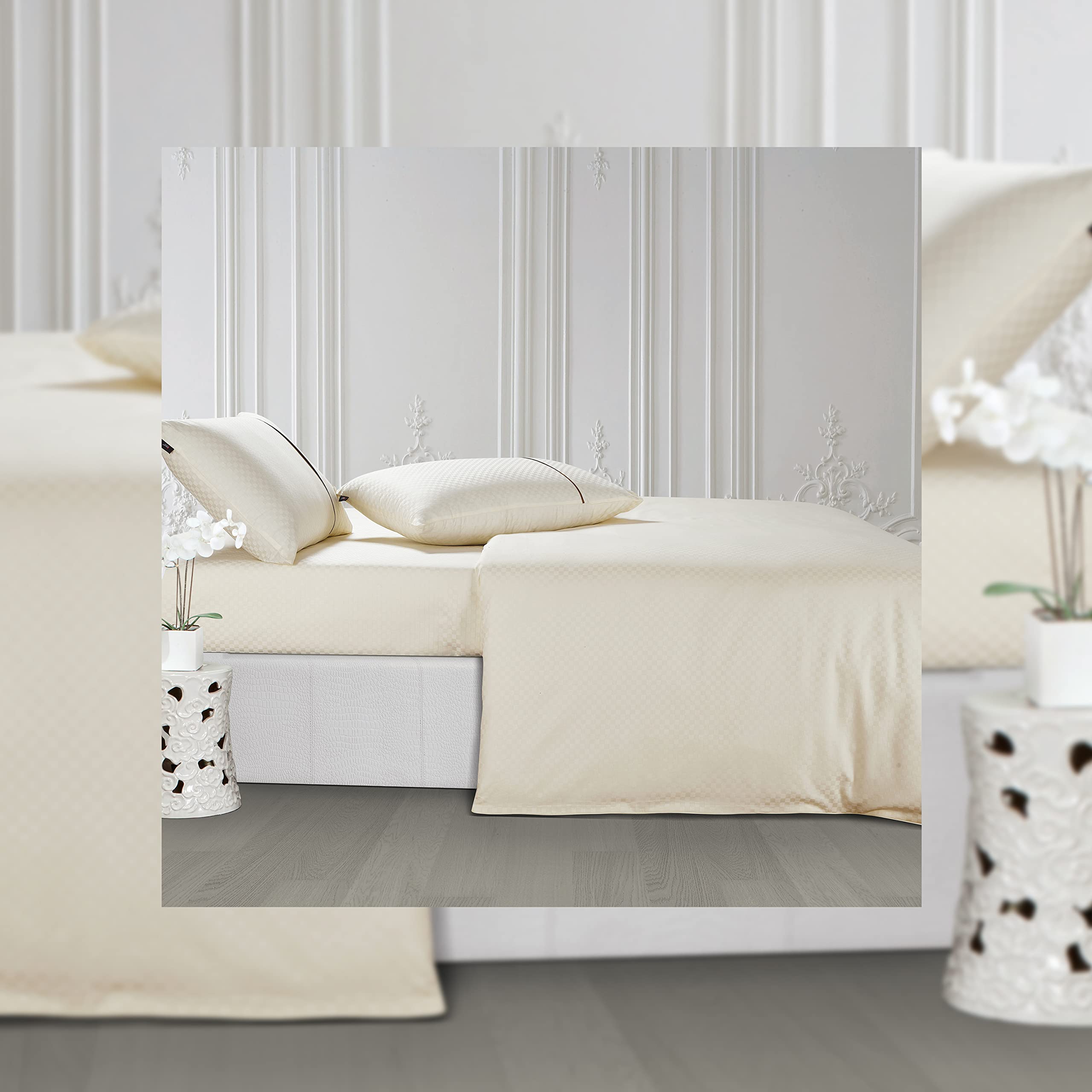 Spread Spain Oxford Cotton 400 Thread Count Soft Comfort Morden Design Bedsheets for Double Bed Fitted Bedsheet with 2 Pillow Covers Off White (72" x 78" + 12" Inch) (B0BD8X8SG3) Amazon Price History, Amazon Price Tracker