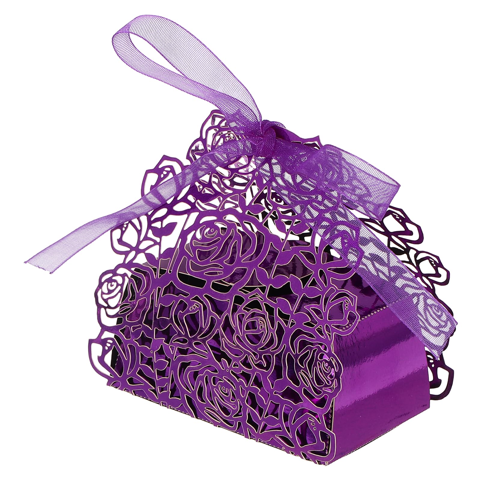 PATIKIL Laser Cut Rose Candy Boxes,(Purple) (50Pcs), Creative Romantic Favors Gift Boxes with Ribbons for Wedding/Birthday Party/Anniversary/Baby Shower