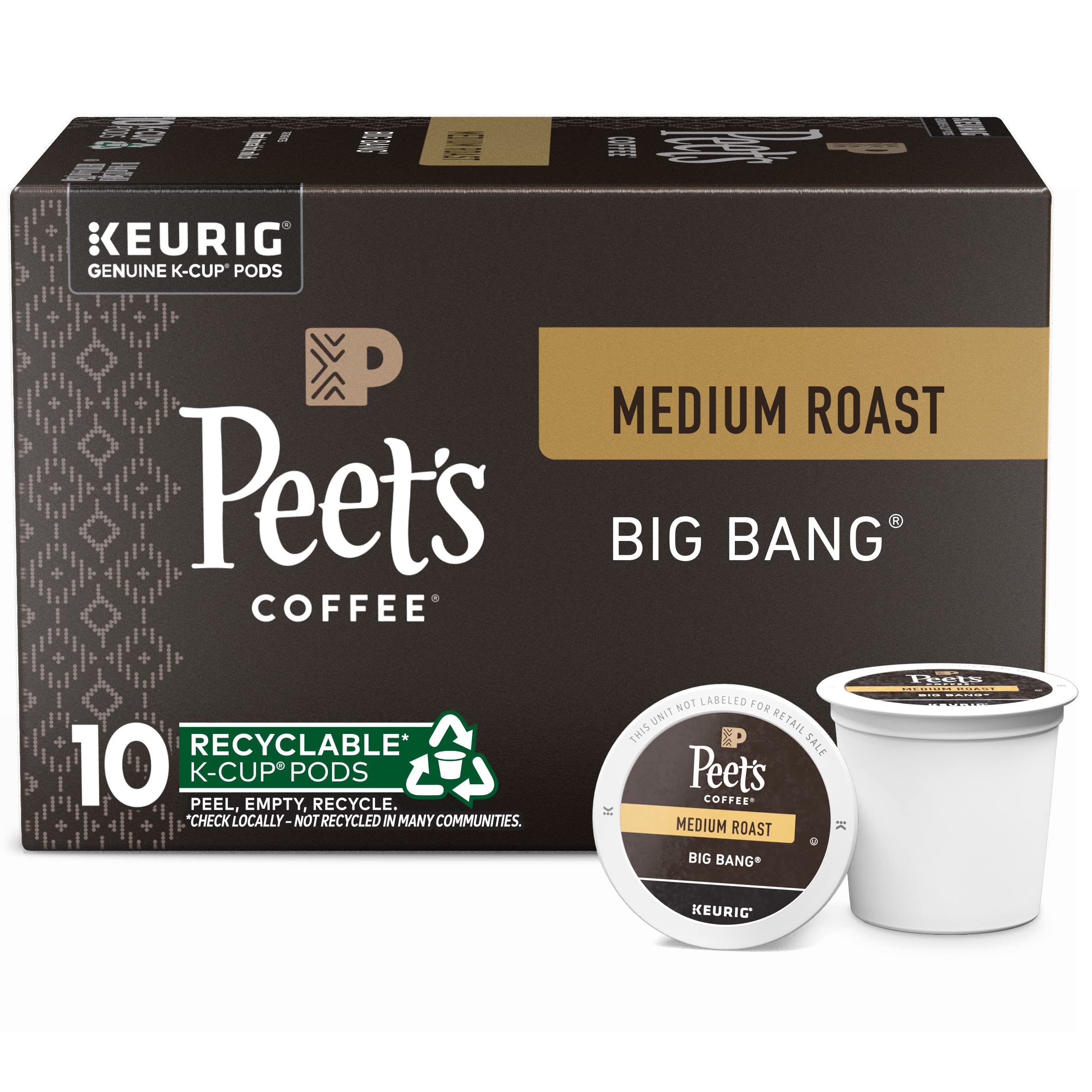 Peet's Coffee, Medium Roast K-Cup Pods for Keurig Brewers - Big Bang 10 Count (1 Box of 10 K-Cup Pods)