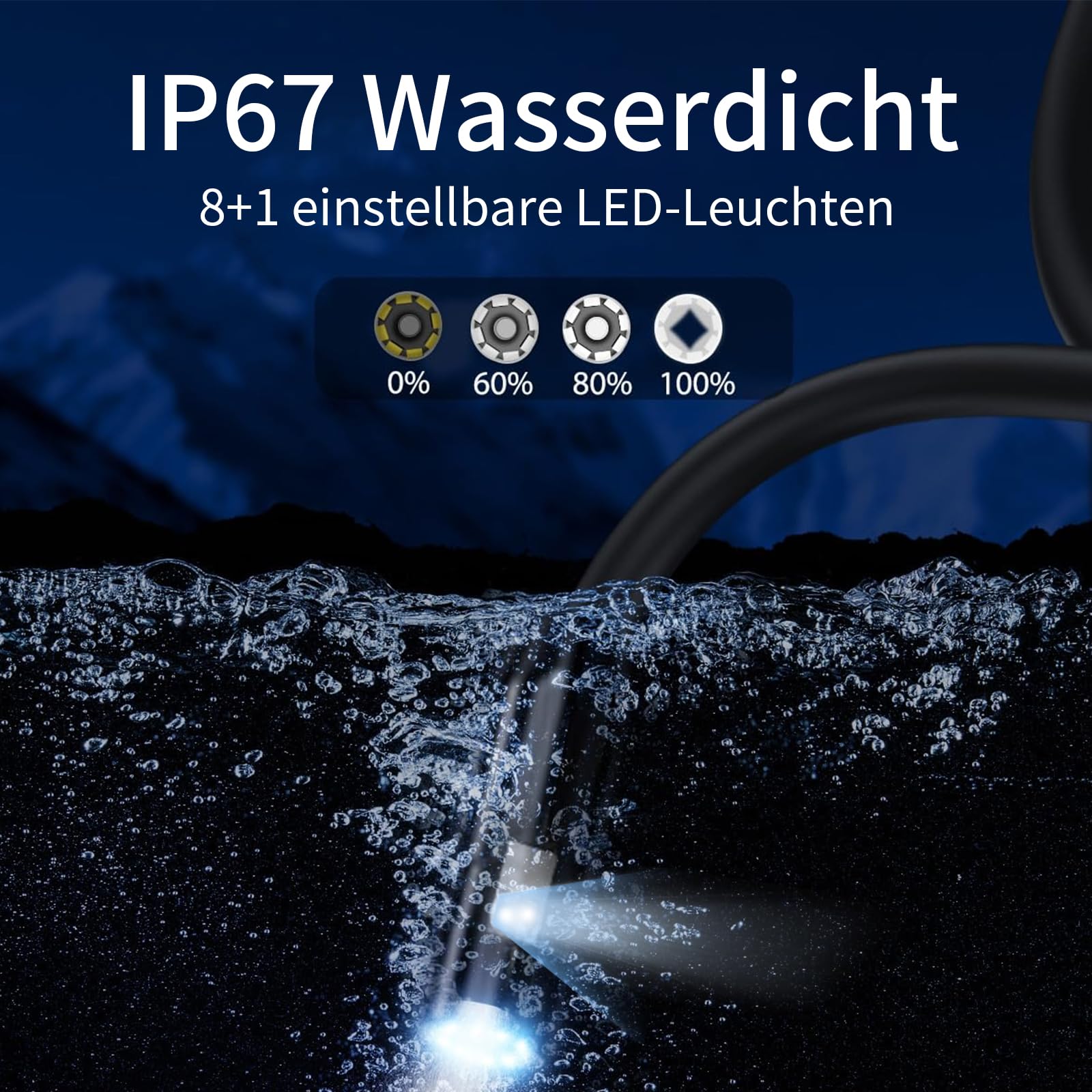 Dual Lens Endoskopkamera mit Licht, AOPICK 8mm IP67 wasserdichte Endoskop, 4.3" IPS Bildschirm Inspektionskamera, 1080P HD Rohrkamera mit 8 Einstellbaren LEDs, 16.5FT/5M Halbstarres Kabel