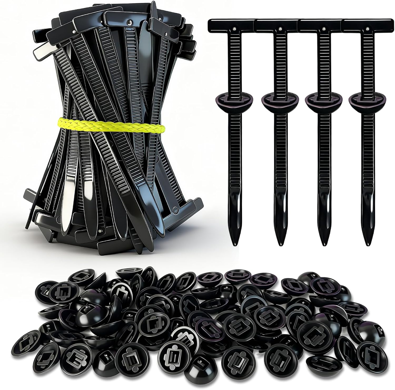 100Pcs Nylon Universal Cable Tie Buckle – Heavy Duty Self-Locking Zip Ties Holder with Pin & Button Design, Plastic Cable Ties Tool Fasteners Car Body, UV Resistant Zipties for Car Daily Auto Fixing