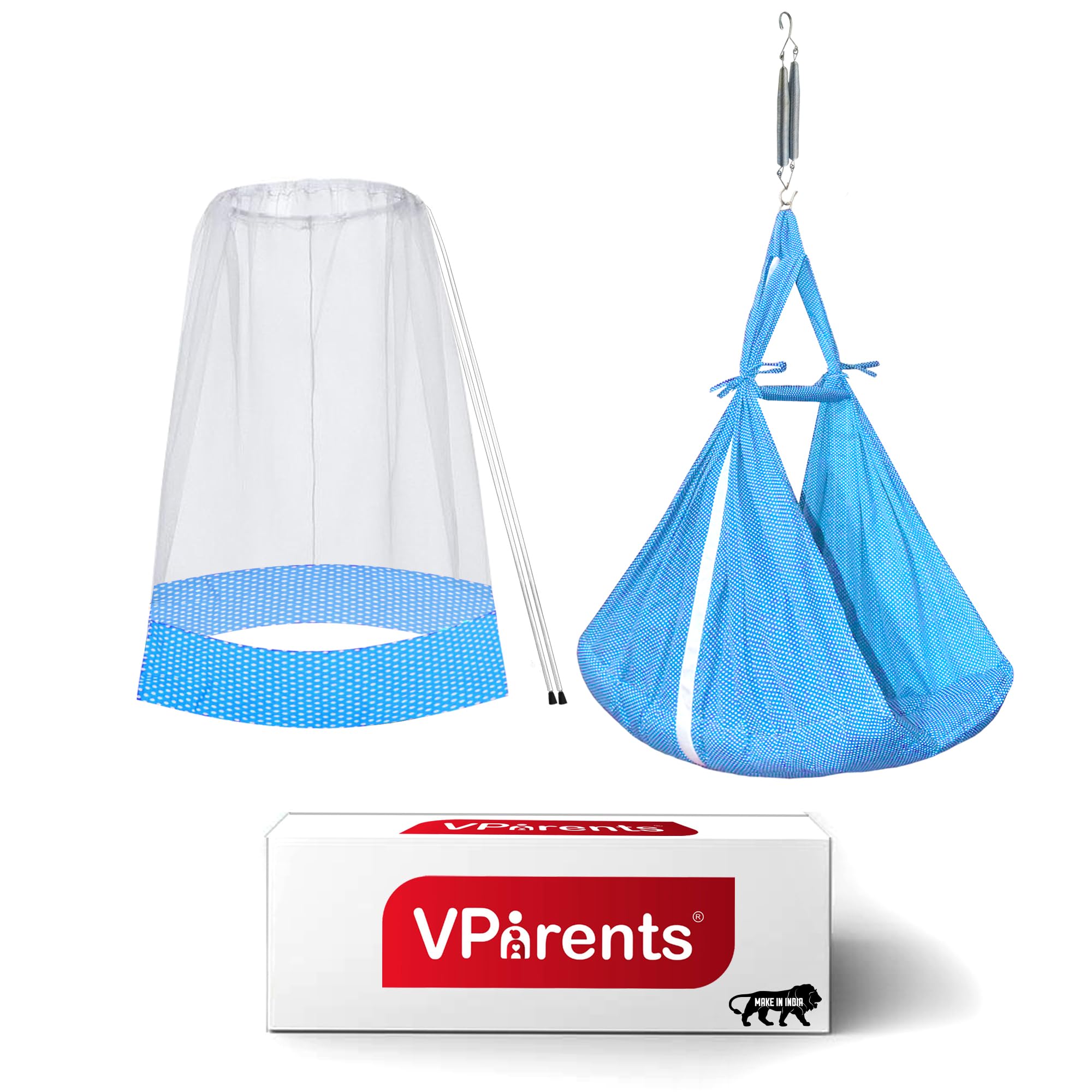 VParents Infant Baby Swing Cradle with Mosquito Net and Spring (Blue)