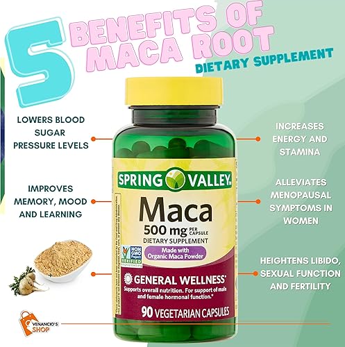 Miniatura 4 de Maca Root 500mg Capsules 120 Pills by Spring Valley + Includes VenanciosFridge Sticker
