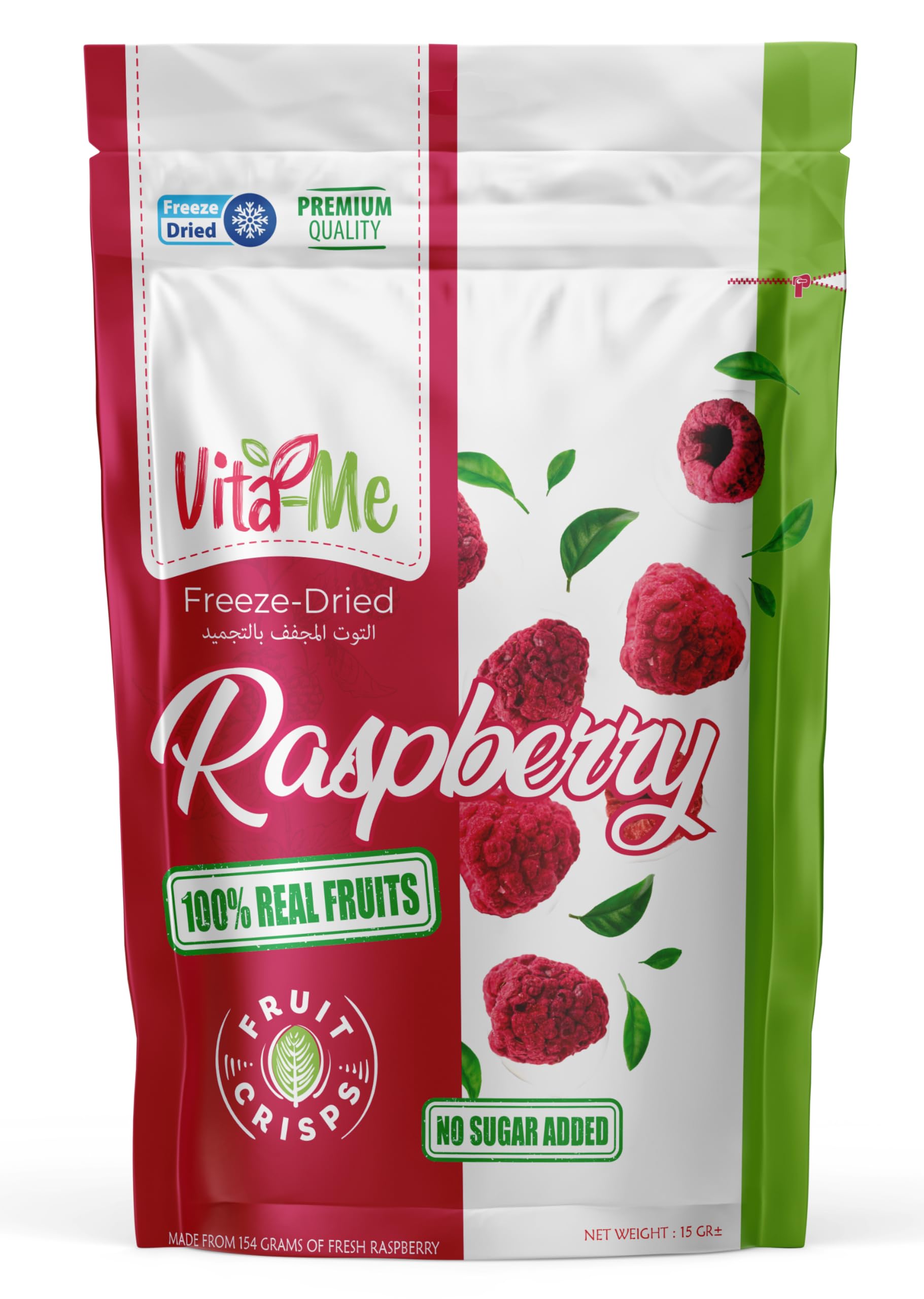 Vita-Me Freeze-Dried Crunchy Raspberry Snacks 15g-100% Natural-No Sugar Added-Vegan-No Additives Added -Made From 154 Gr Fresh Raspberry -Healthy Snack(Whole)