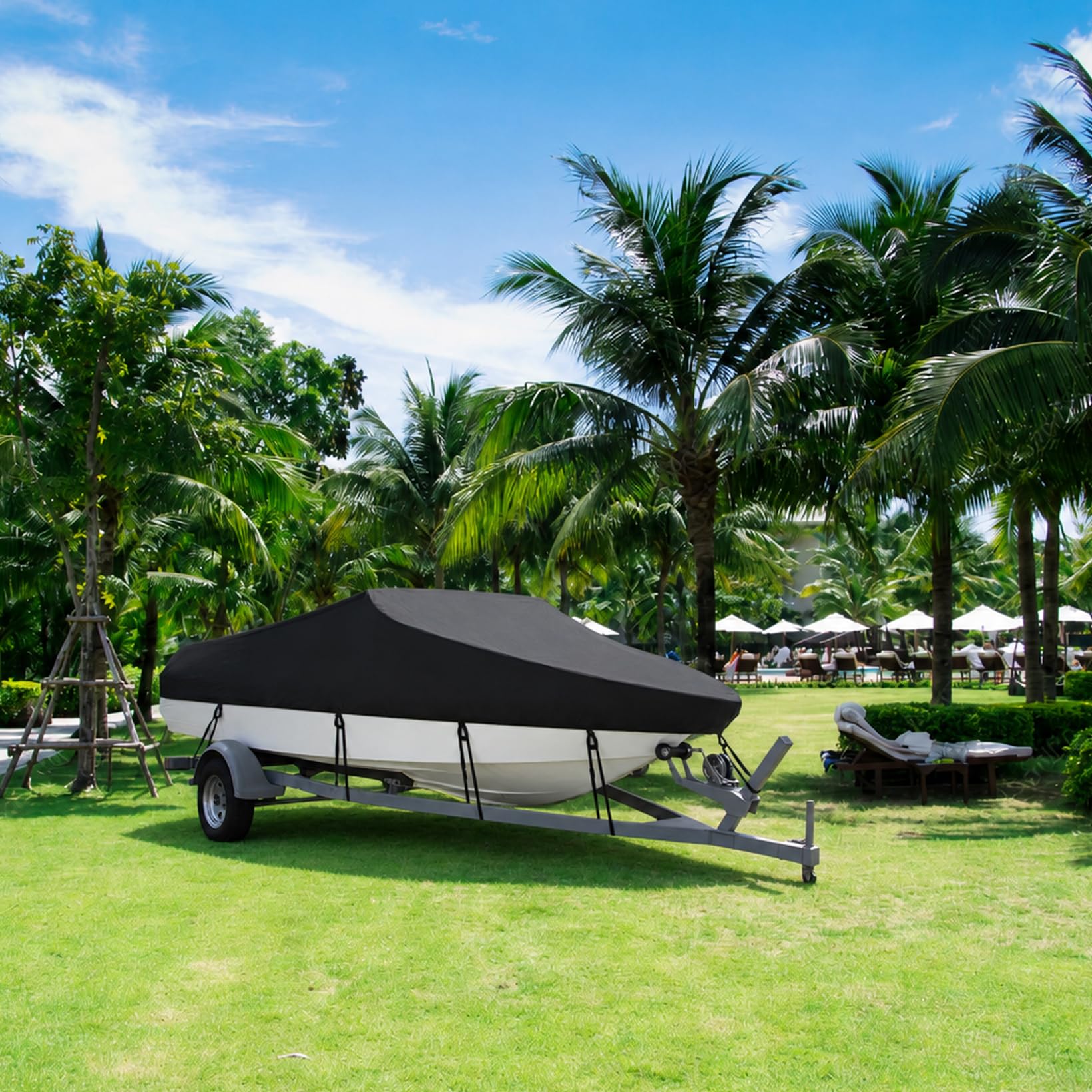 Abdeckplanen für Boote, Bootsplane Wasserdicht, Gewebe Bootsabdeckung | Persenning 600D Oxford, Bootsplane Mit Gummizug, Bootspersenning Schutz Cover, V-Rumpf Boat Cover Universelle (schwarze）