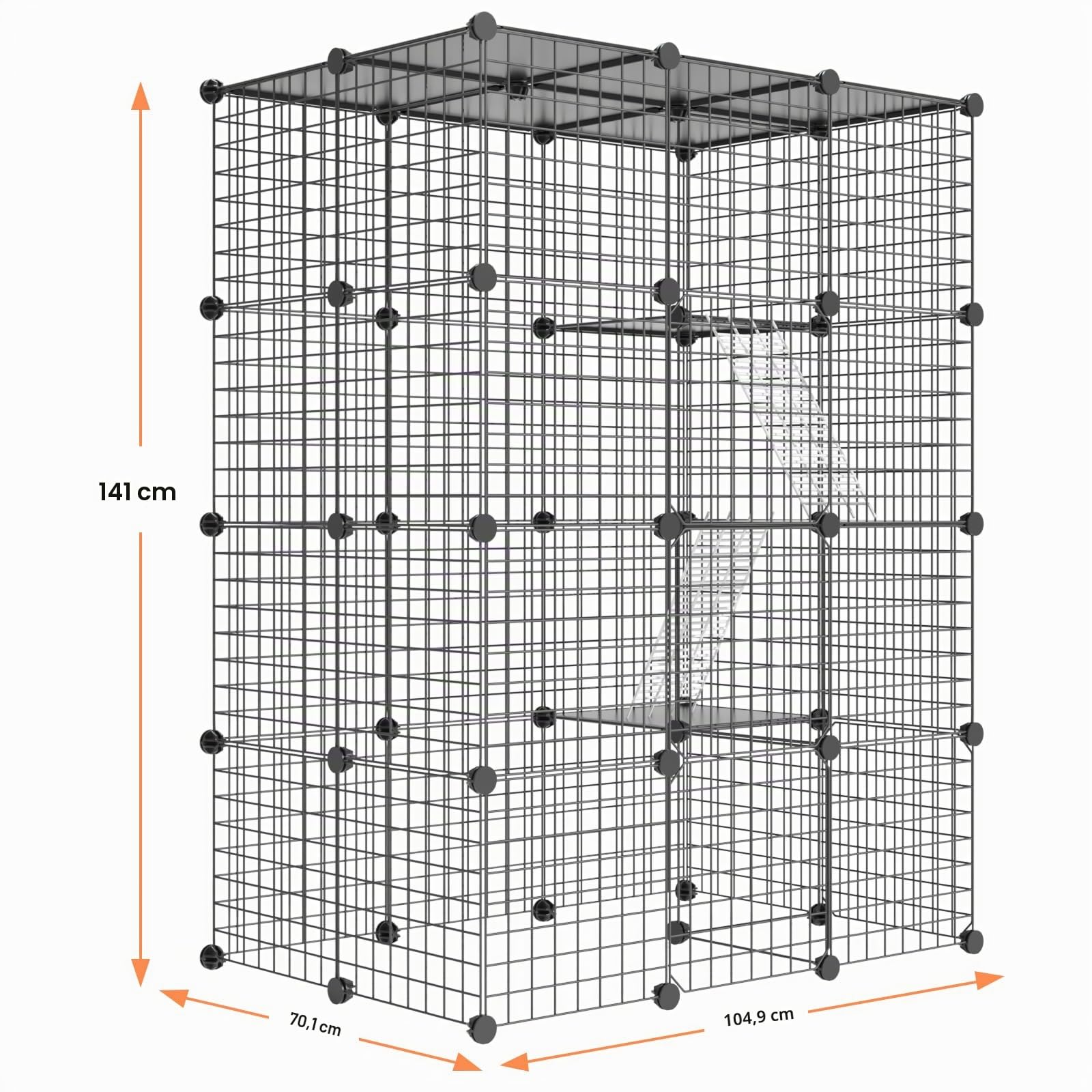 PAWING Großes Katzengehege - DIY Catio ideal für 1-3 Katzen, Indoor & Outdoor, Abnehmbarer Metalldraht-Zwinger, 2x3x4 Übungsplatz