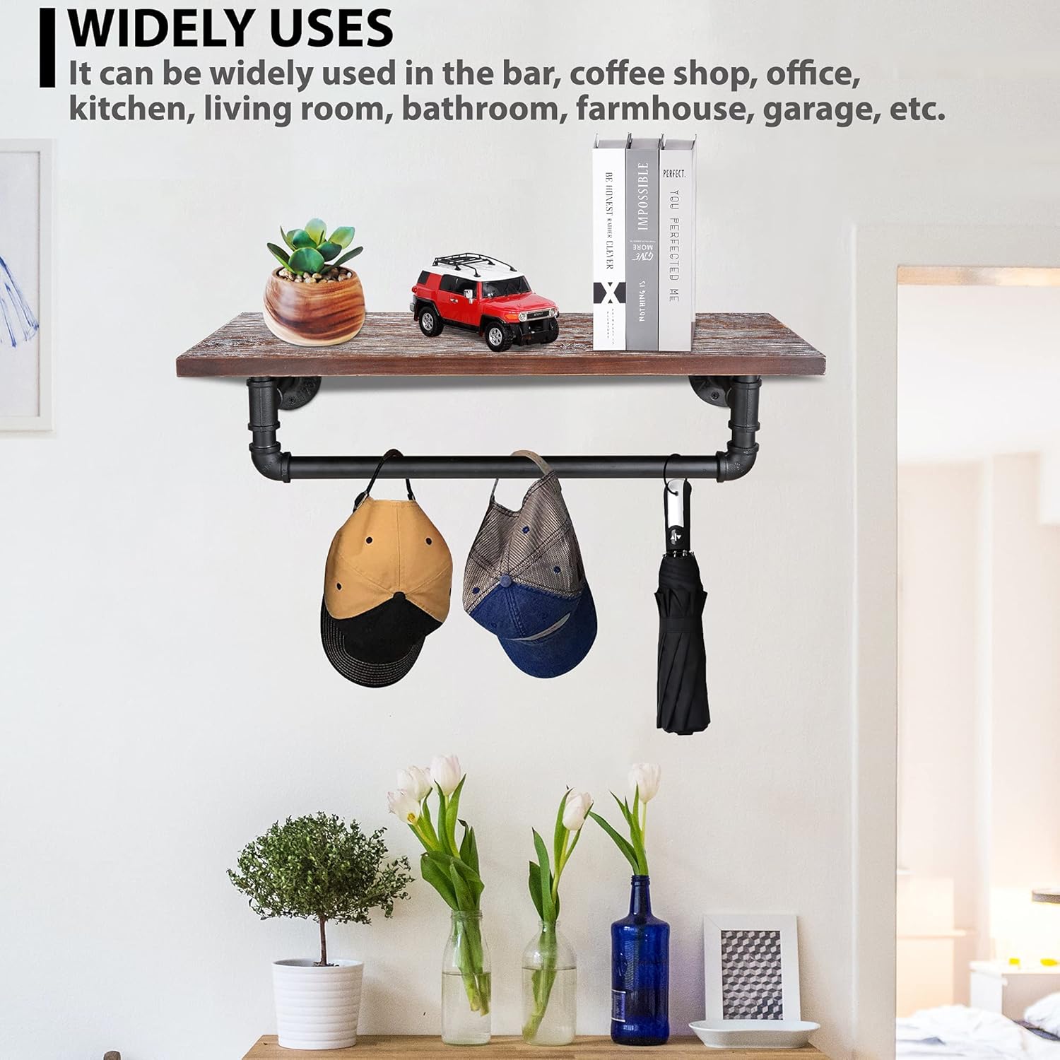 Top Brands lafuria 24 Inch 1-Tier Industrial Pipe Shelf Rustic Wall Mounted Wood Shelf with Towel Bar for Bathroom Buy 1 get 1 lafuria 24 Inch 1-Tier Industrial Pipe Shelf Rustic Wall Mounted Wood Shelf with Towel Bar for Bathroom