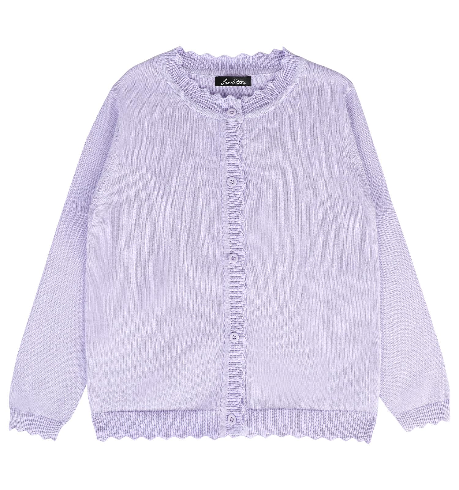 Soudittur Mädchen Strickjacke mit Spitzenbesatz, Kinder Cardigan Sweatjacke aus Baumwolle mit Rundhals und Knöpfen, Langarm, Weich und Atmungsaktiv, für Schule, Freizeit und Alltag