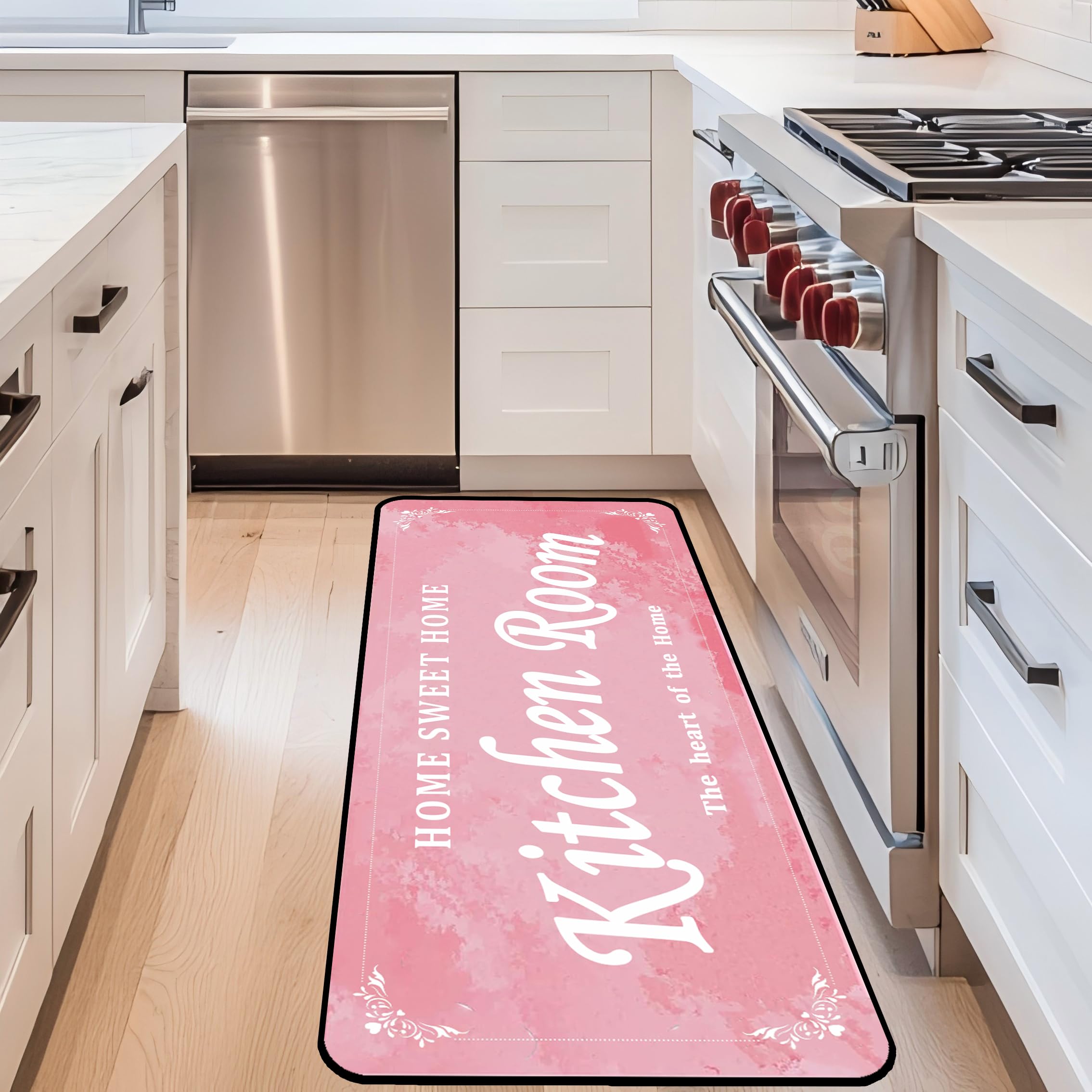 Kitchen Rug Pink Anti-Fatigue Kitchen Floor Mat – Non-Slip, Cushioned Comfort, Waterproof, Stylish Design, Perfect for Kitchen, Laundry Room, and Entryway 20x47 inch