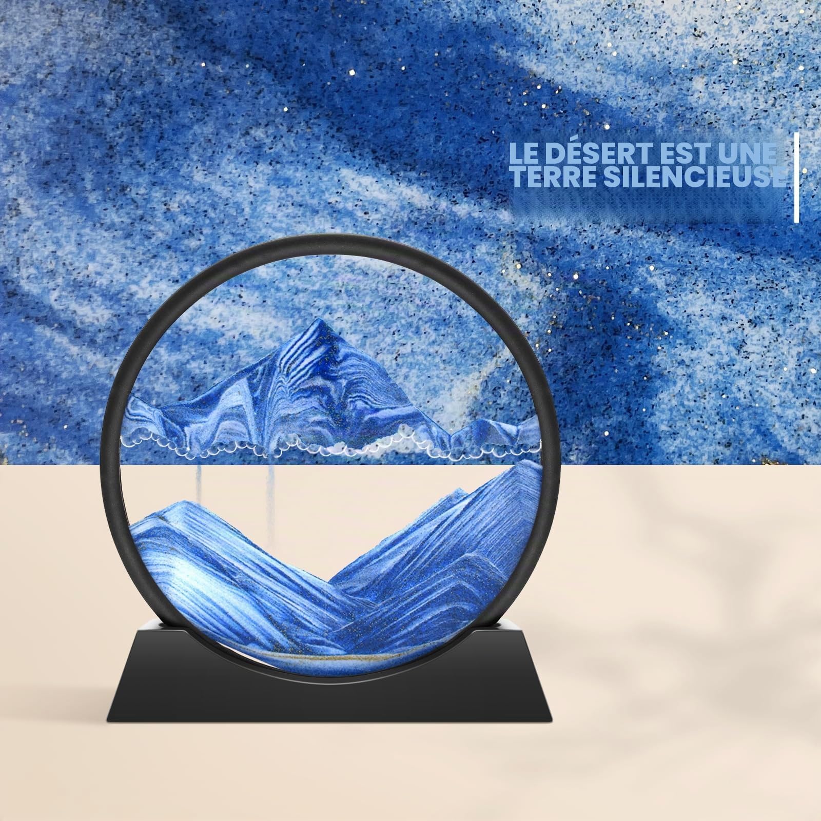 Tableau rotatif paysage de sable 3D fonds marins sablier décoratif Bleu 30,5 cm
