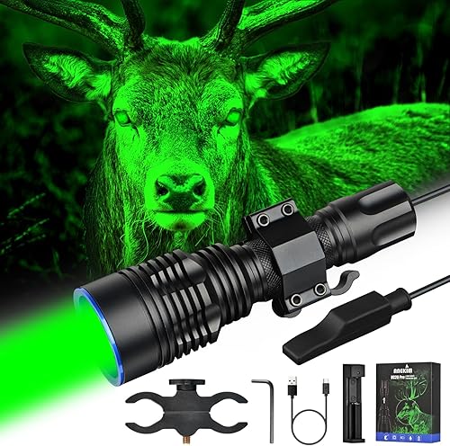 UC20Pro Kit de luz verde de caza, 5,849.7 ft, proyector de 2200 lúmenes altos, luz depredadora para linterna táctica para caza nocturna de cerdo