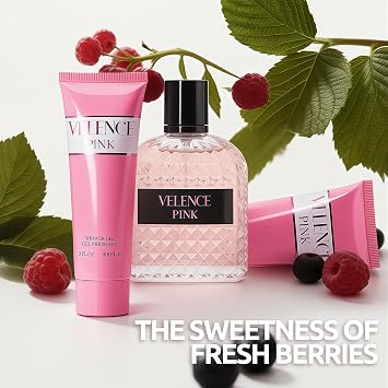 A CENTER Luxury Perfume Gift Set for Women - Eau de Parfum Spray (100ml) with Shower Gel & Body Lotion (90ml Each) - Premium Fragrance Collection with Velvet Pouch (Valence Pink)
