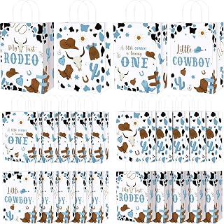 Gaillty 24 Pcs My First Rodeo Party Favor Bags Cowboy Paper Gift Bags with Handles Kraft Paper Cowboy Goodie Treat Candy Totes for Western Themed Party Baby Shower Supplies Decorations