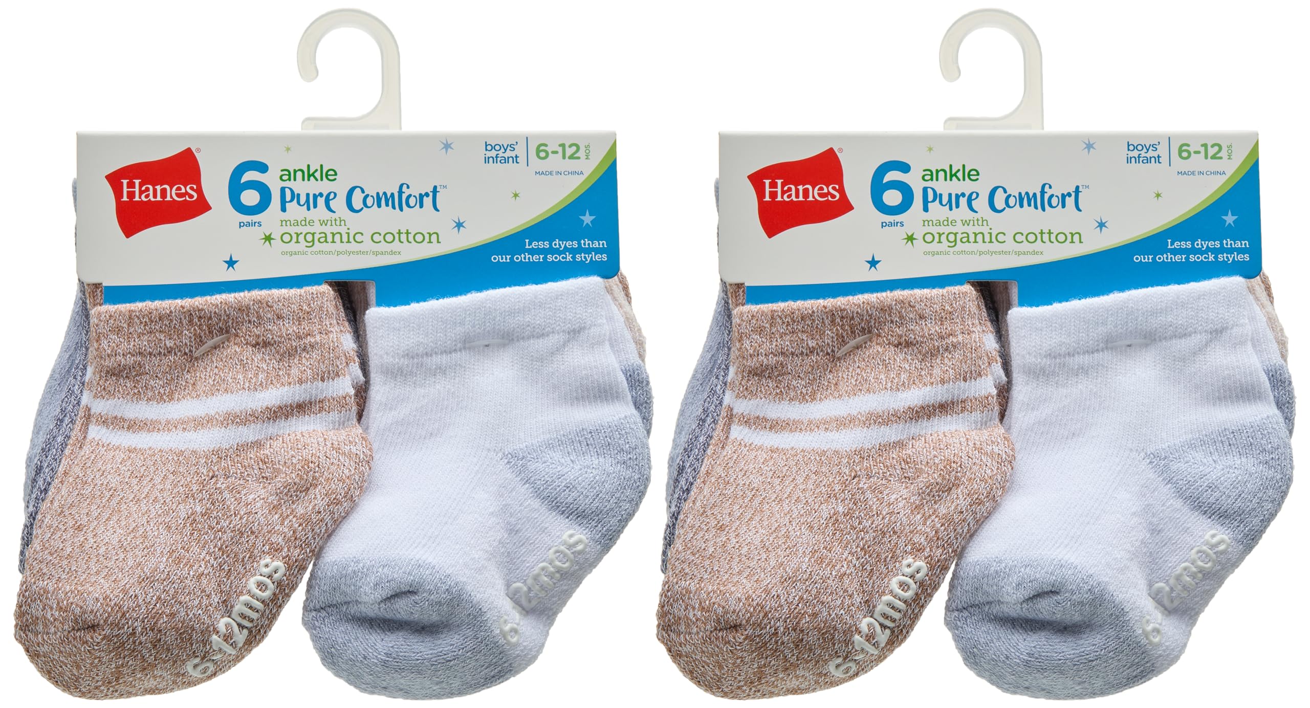 Hanes Calcetines orgánicos para bebé, calcetines de tobillo para bebé, Pure Comfort, Ez Sort, calcetines para niños y niñas, blanco, gris jaspeado, azul jaspeado, café, caqui, paquete de 12, 6-12