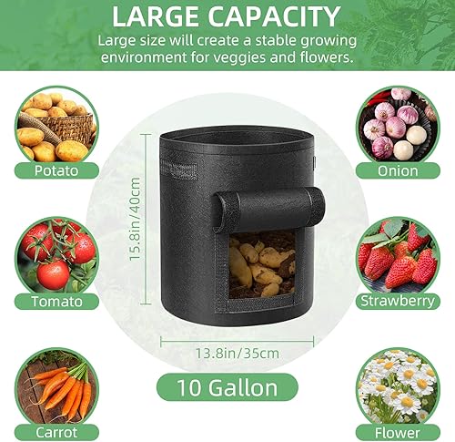 Miniatura 3 de LITLANDSTAR Paquete de 12 bolsas de cultivo de papas de 10 galones, bolsa de cultivo de tela no tejida resistente para jardín, contenedor de plantas