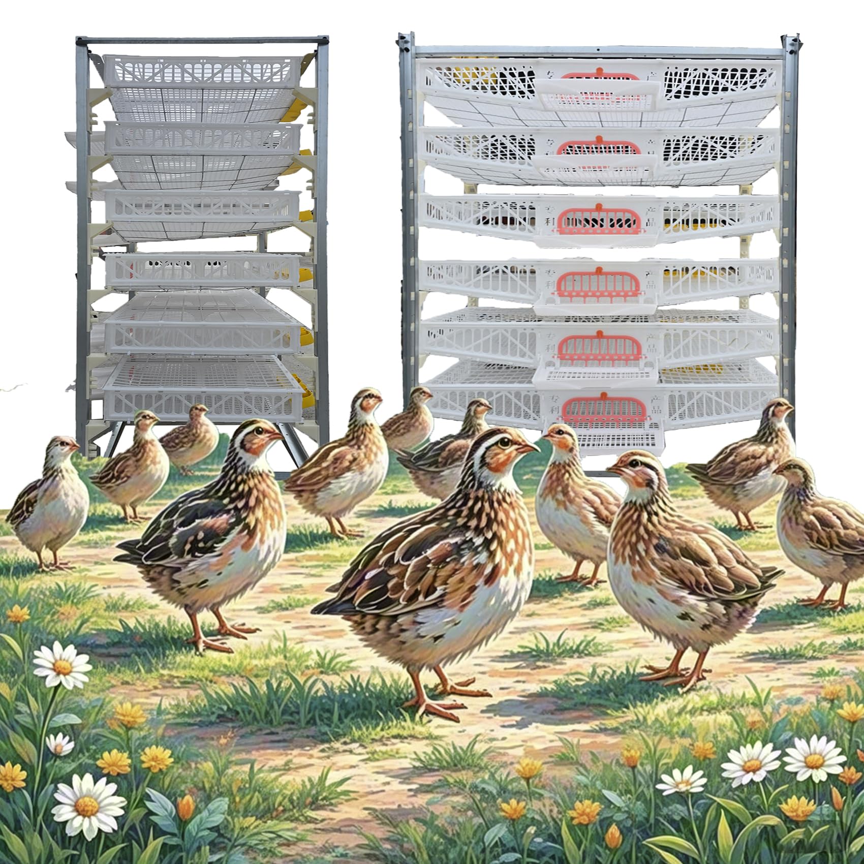 Jaula para Codornices 6 Niveles - Capacidad 420 Aves | Marco Híbrido ABS/Acero Reforzado | Diseño Vertical Compacto para Granjas Interiores/Patio/Comerciales(Size:360-420 Adult Quails)