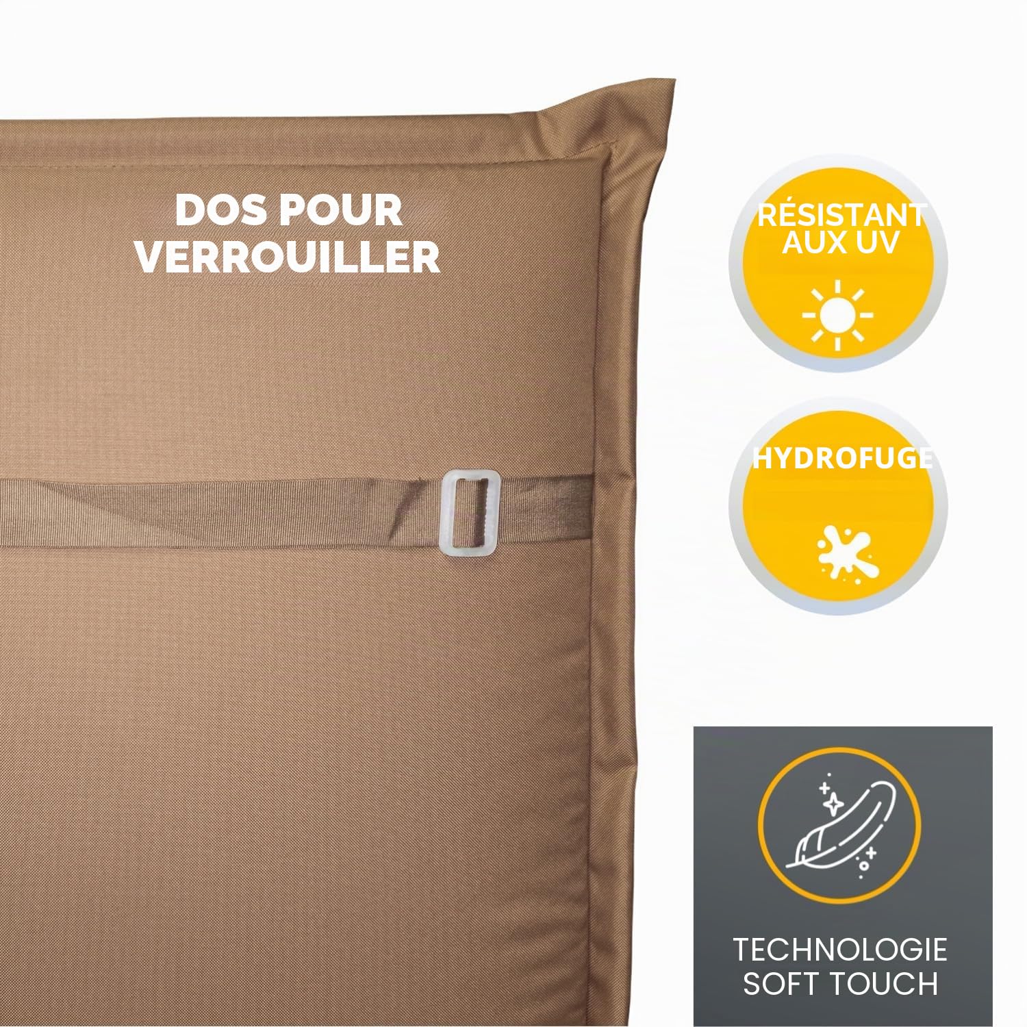 LILENO HOME MIA Coussin pour chaise longue de jardin - 1 pièce - Chaise longue à roulettes - Taupe - Idéal pour chaise longue de plage - Rembourré - 188 x 60 x 5 cm